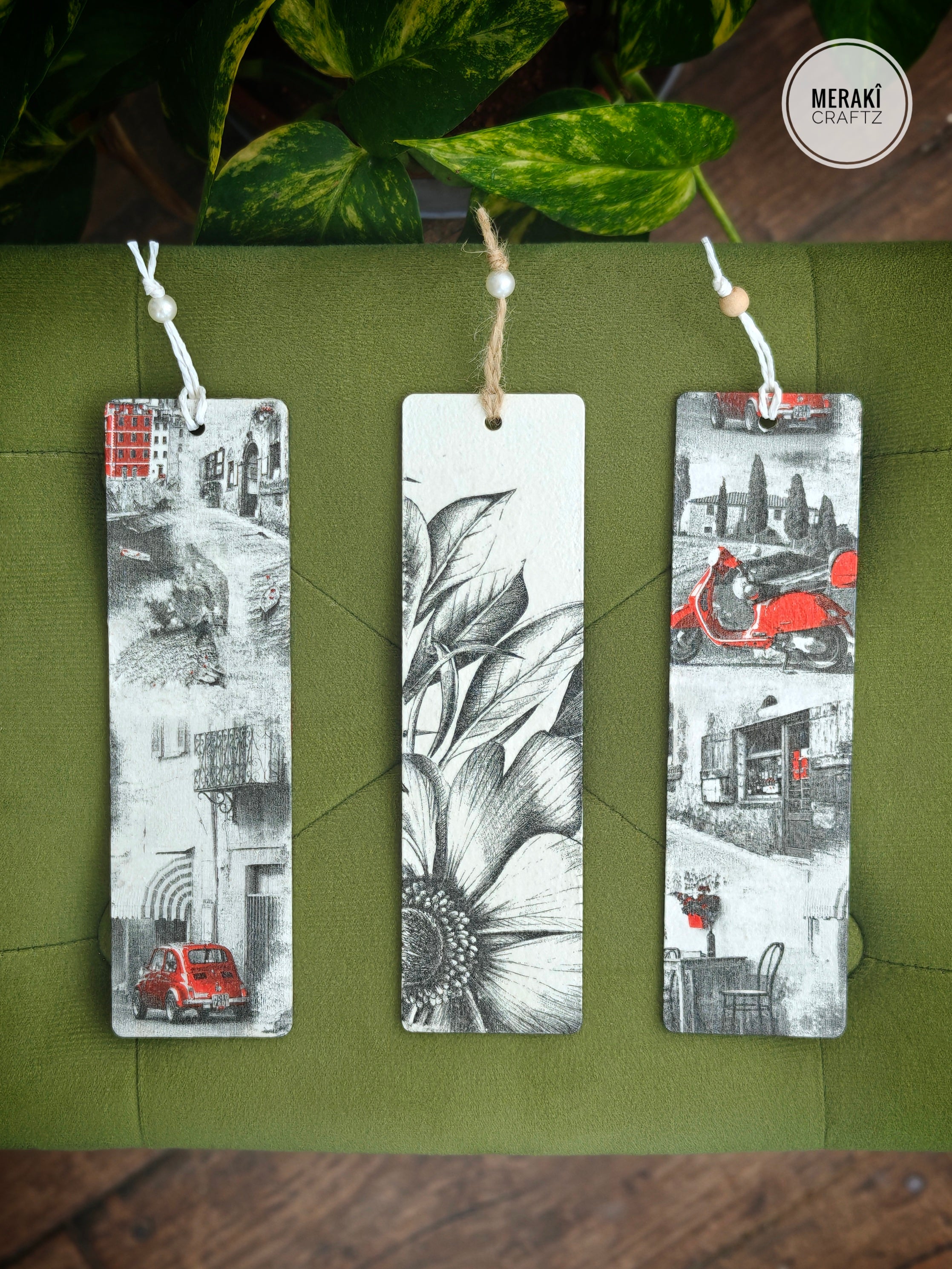 Handcrafted Double-Sided Decoupaged MDF Bookmark – Botanical Sketch