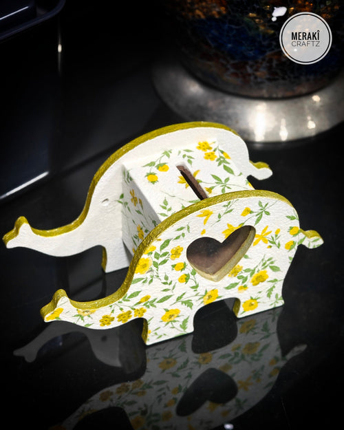 Handcrafted Decoupaged Coin Box – Floral Elephant Keepsake