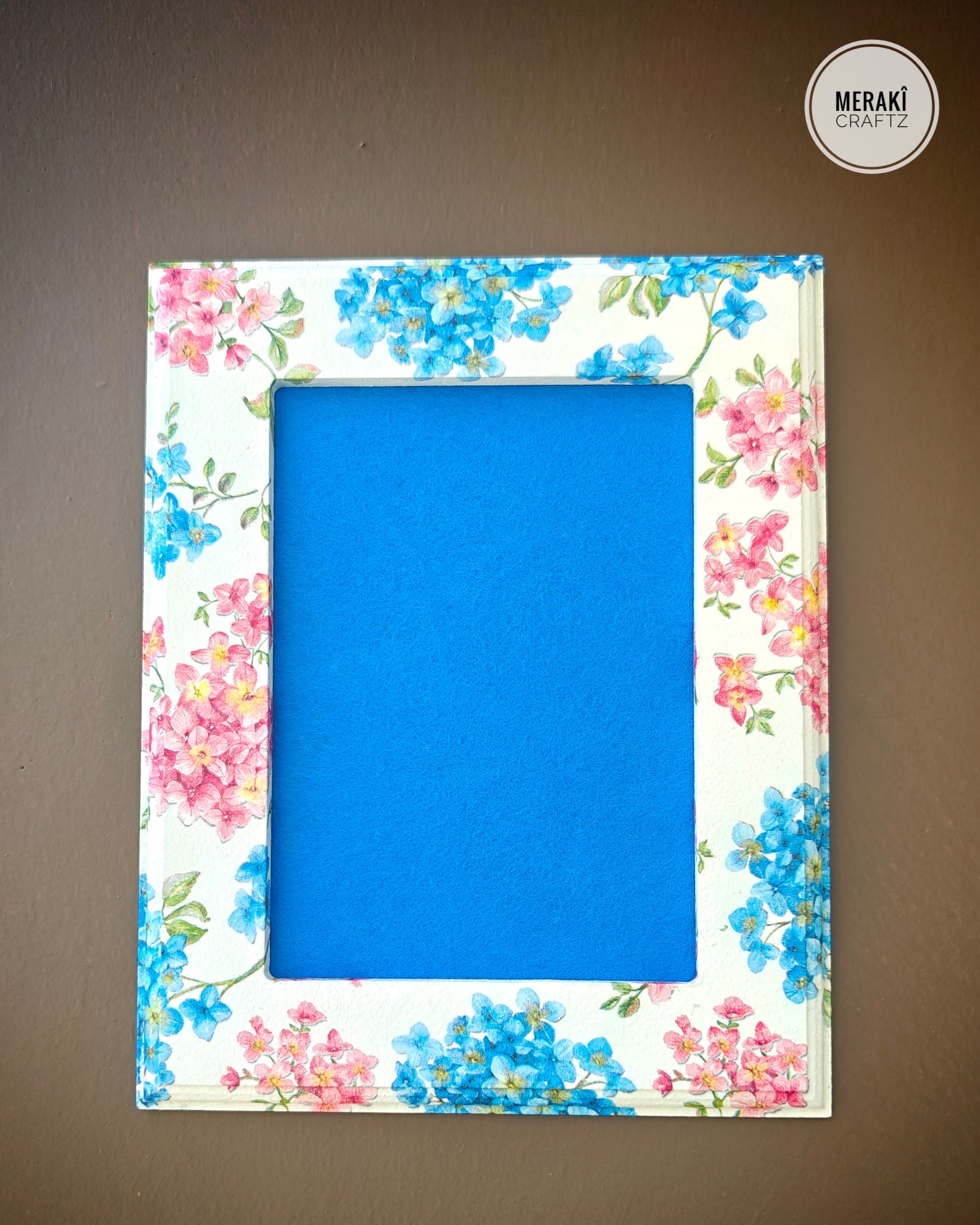 Handcrafted Decoupaged MDF Photo Frame – Floral Blossom