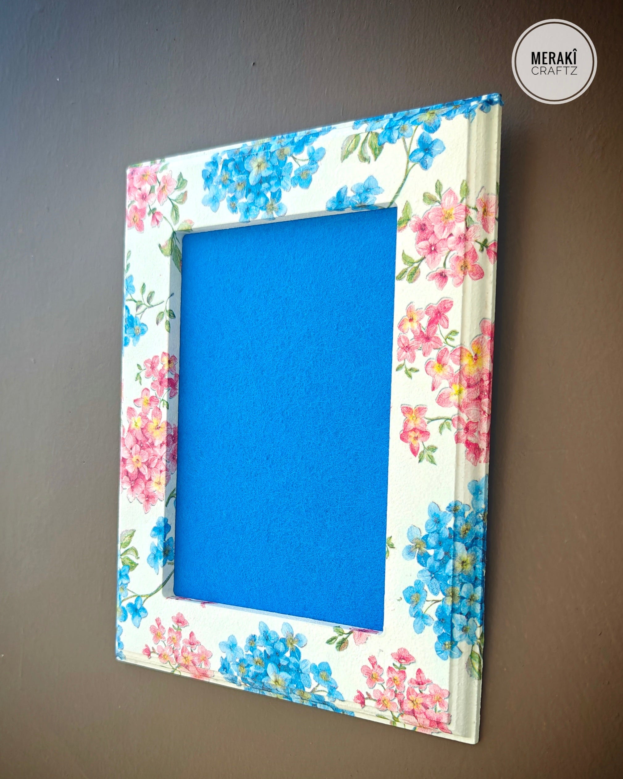 Handcrafted Decoupaged MDF Photo Frame – Floral Blossom
