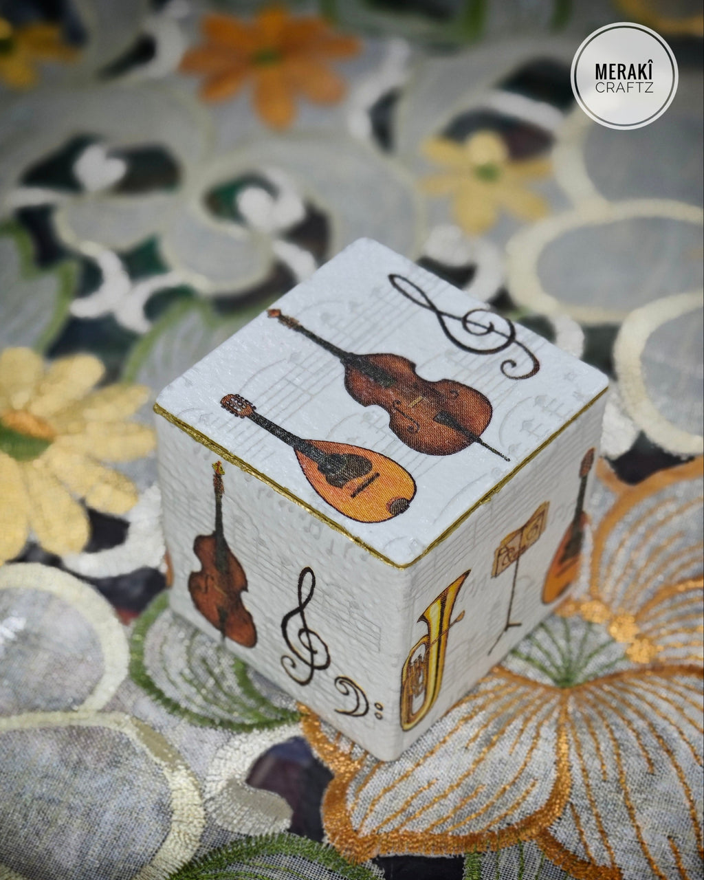 Handcrafted Upcycled Decoupaged Tin Storage Container – Melody Keepsake Box