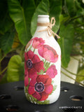 Handcrafted Upcycled Decoupaged Glass Bottle / Table Lamp – Crimson Anemone Bloom