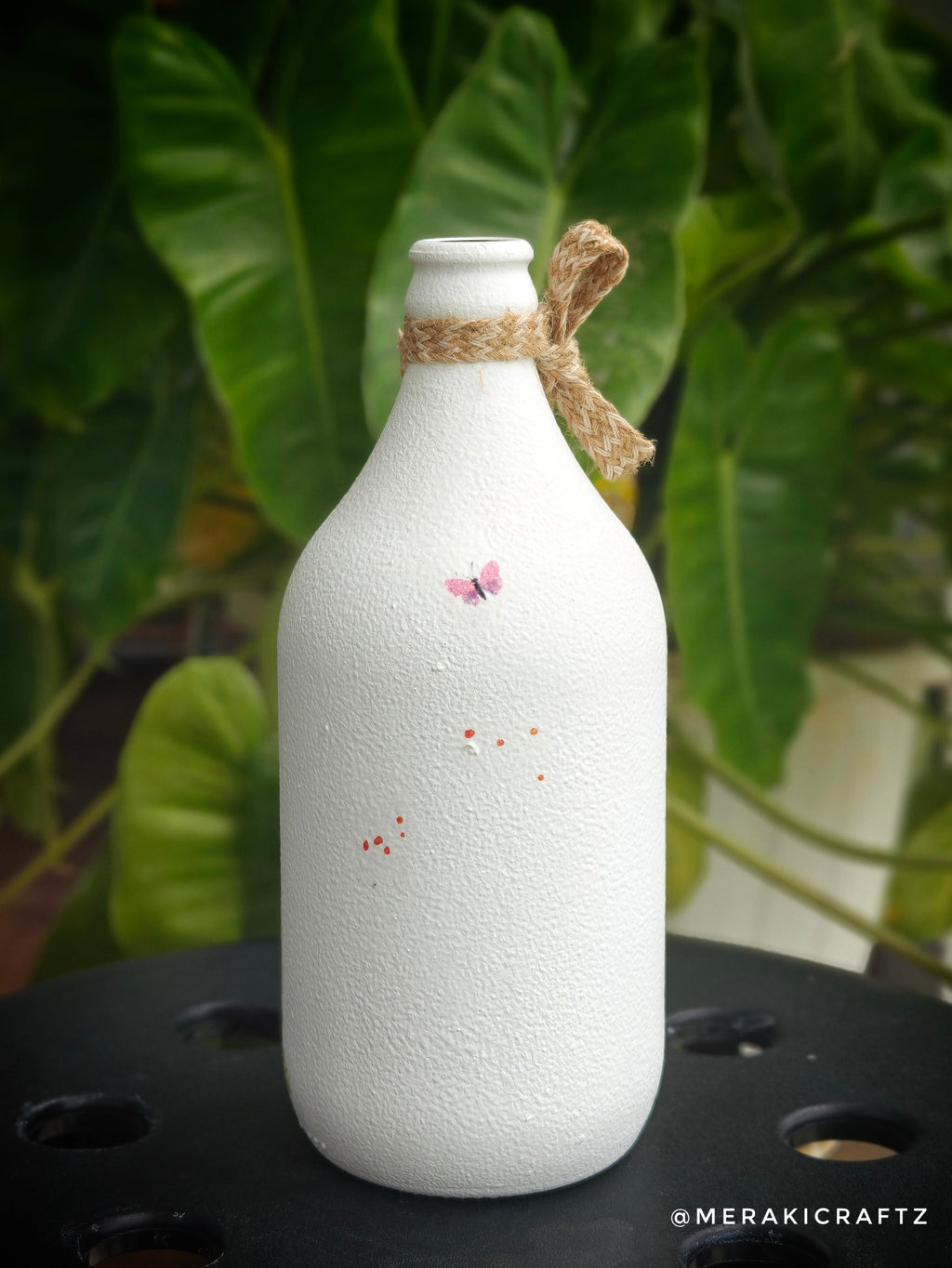 Handcrafted Upcycled Decoupaged Glass Bottle / Table Lamp – Blossom Bicycle Ride