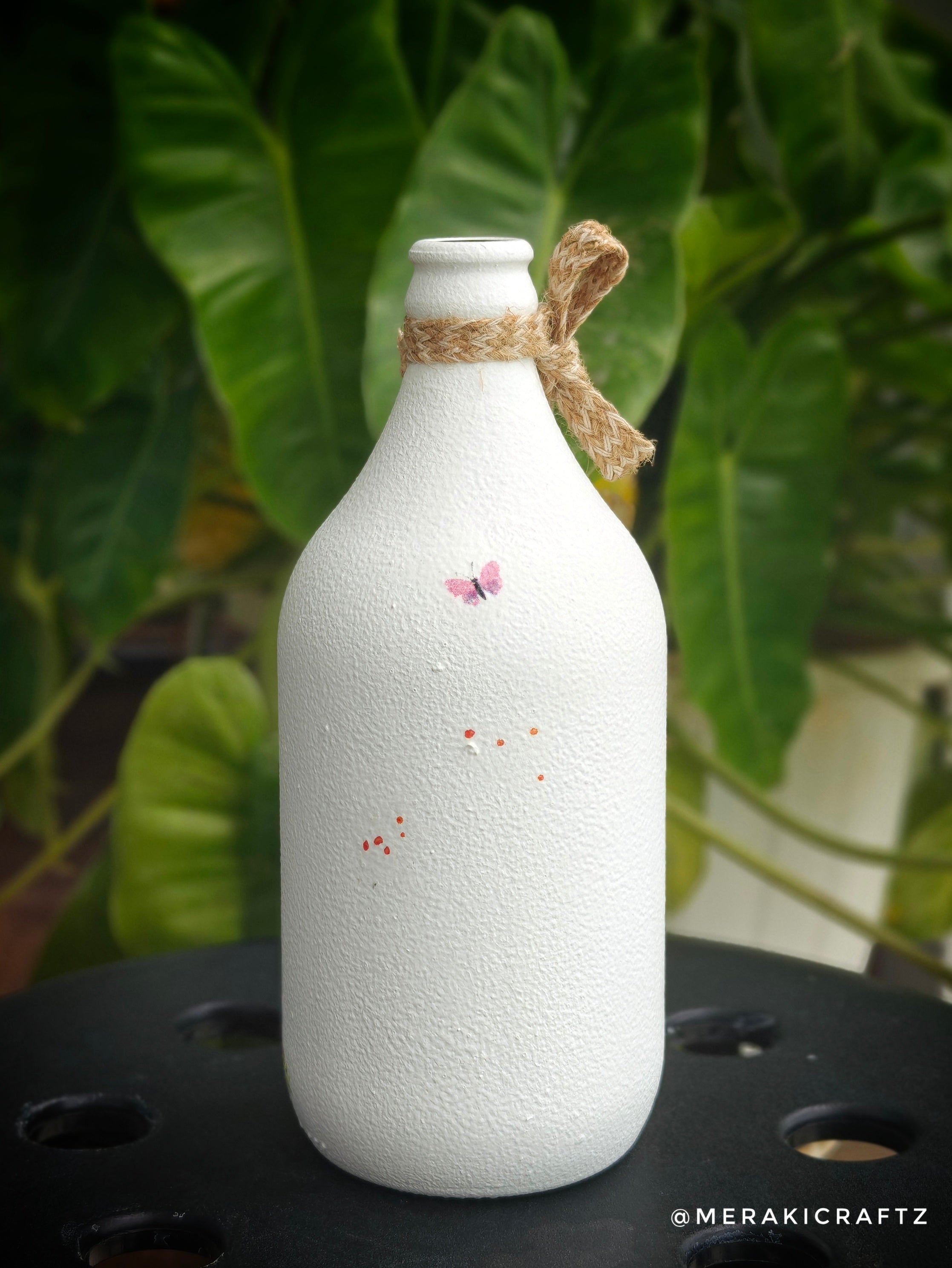 Handcrafted Upcycled Decoupaged Glass Bottle / Table Lamp – Blossom Bicycle Ride