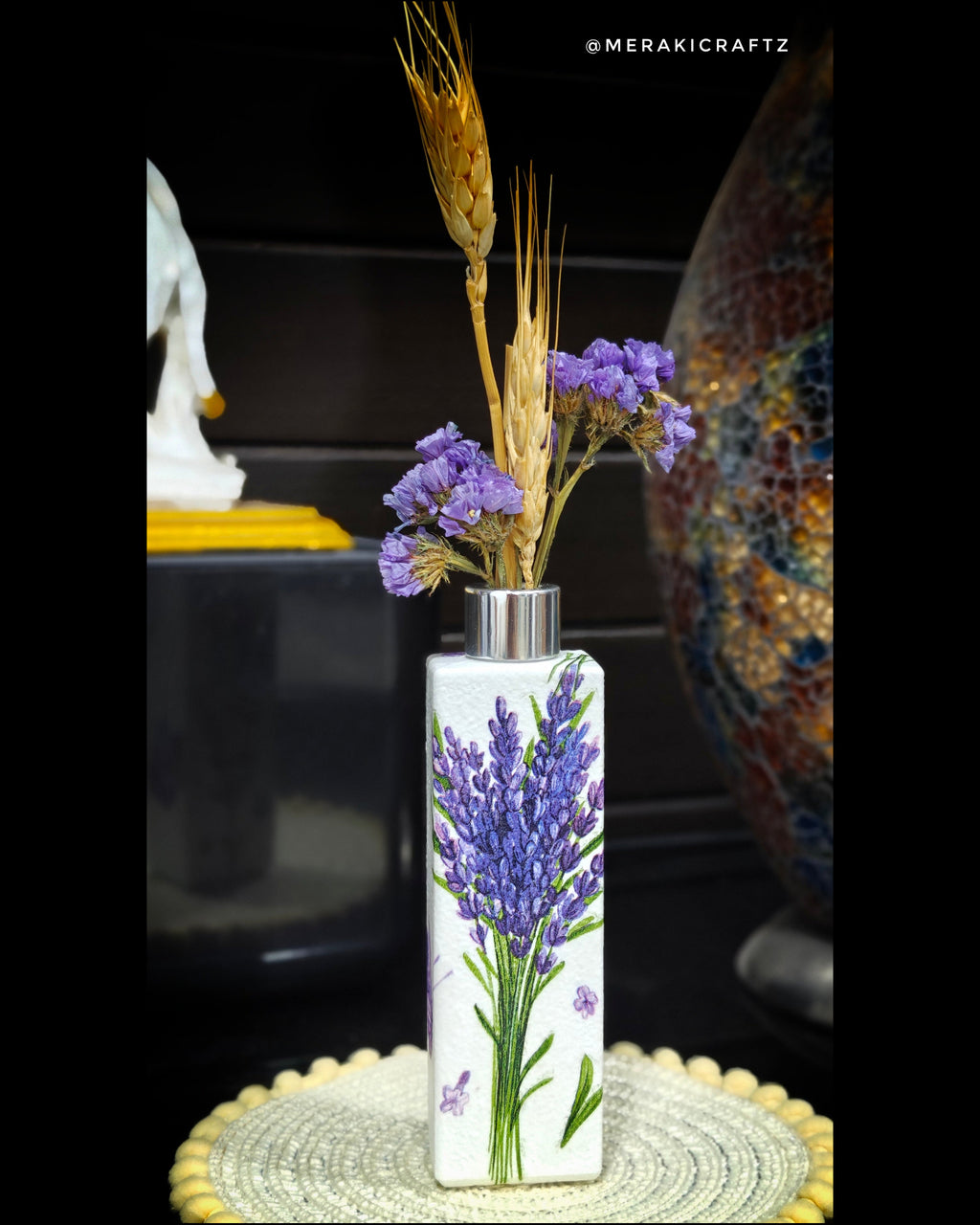 Handcrafted Upcycled Decoupaged Perfume Bottle Vase – Lavender Fields