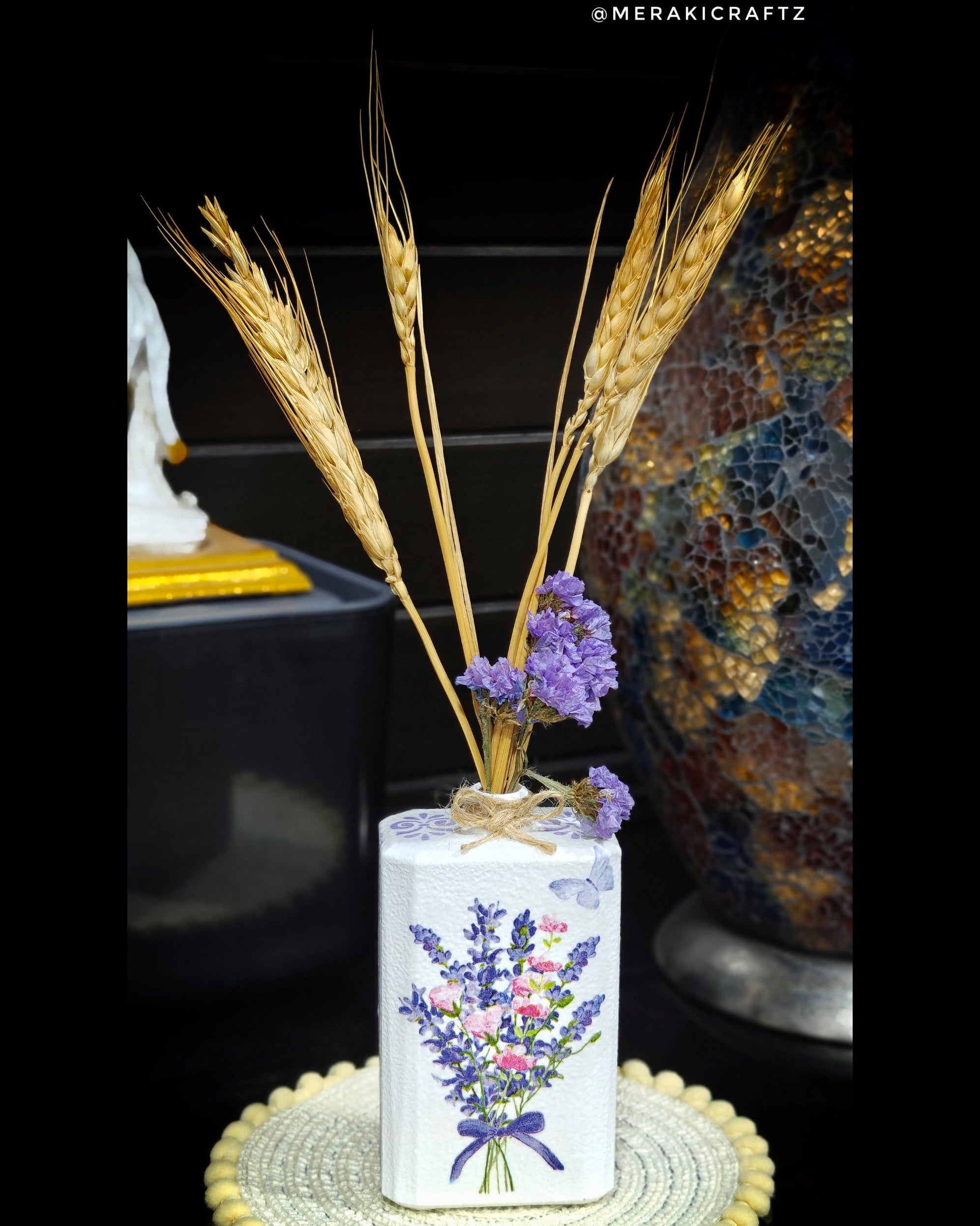 Handcrafted Upcycled Decoupaged Perfume Bottle Vase – Lavender Meadow Bloom