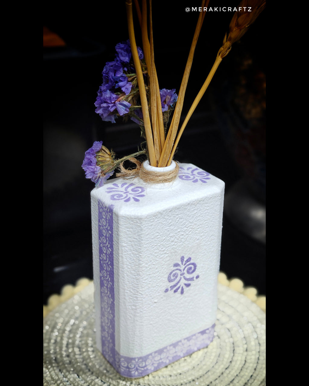 Handcrafted Upcycled Decoupaged Perfume Bottle Vase – Lavender Meadow Bloom