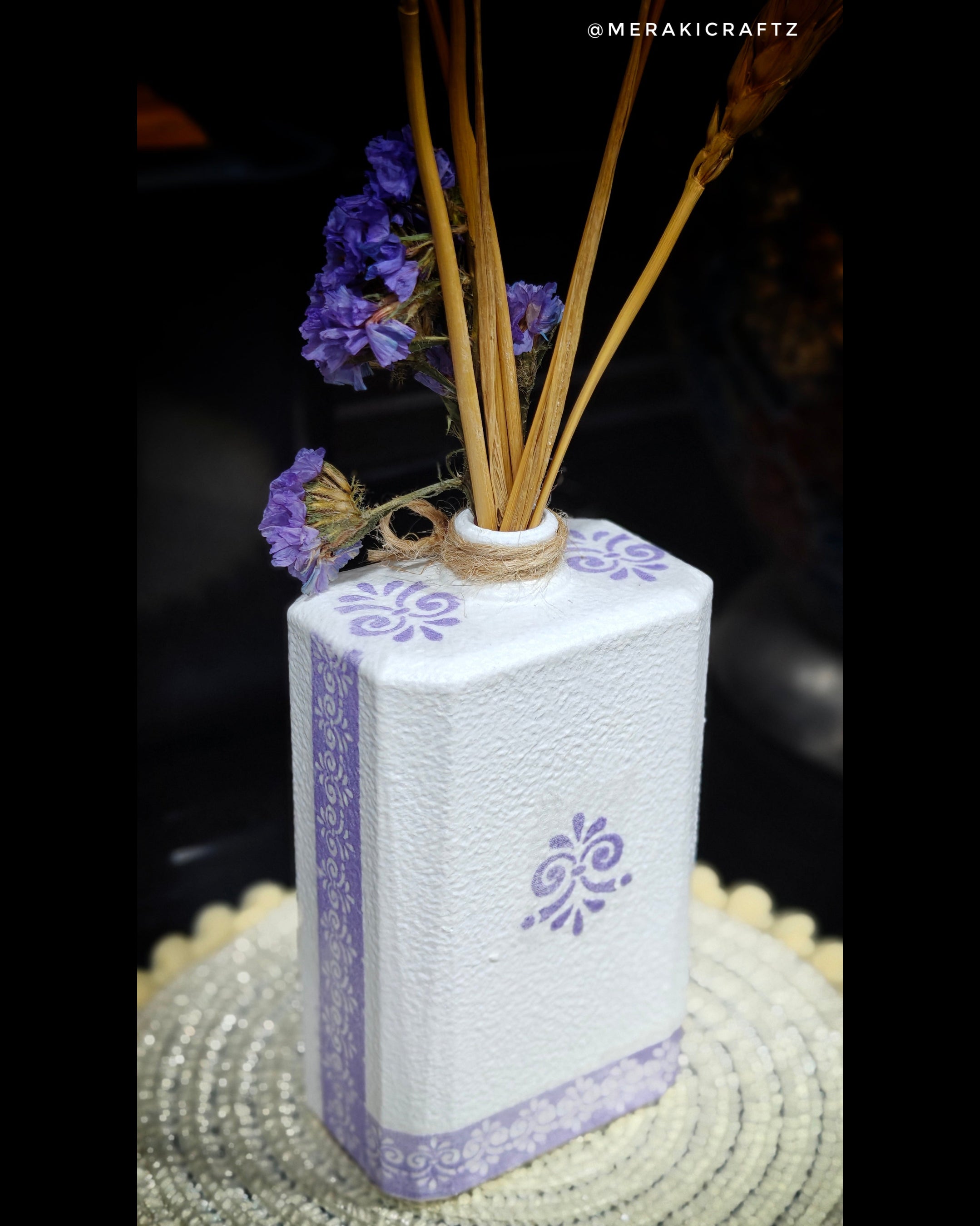 Handcrafted Upcycled Decoupaged Perfume Bottle Vase – Lavender Meadow Bloom
