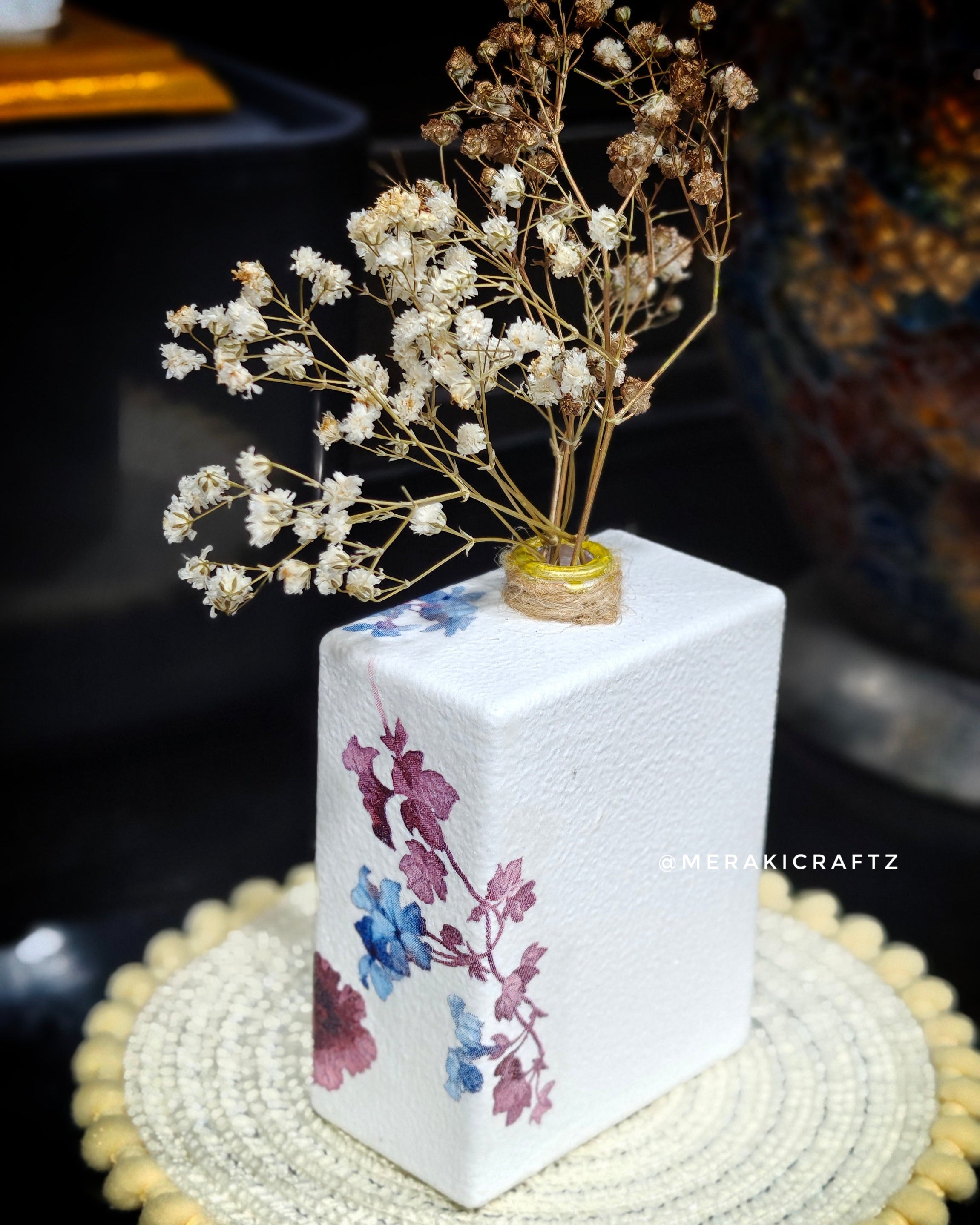 Handcrafted Upcycled Decoupaged Perfume Bottle Vase – Blue Blossom