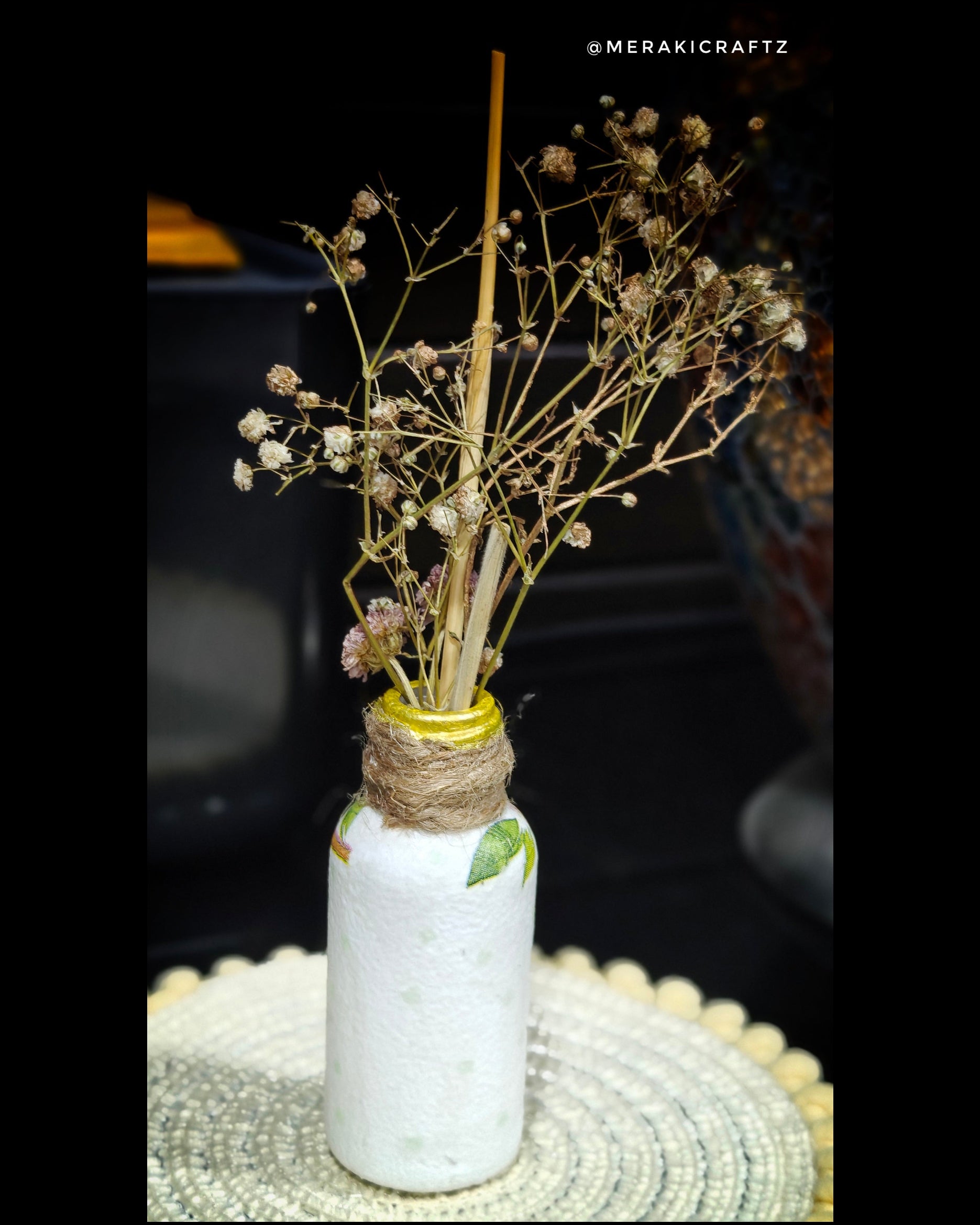 Handcrafted Upcycled Decoupaged Mini Bottle Vase – Whimsical Owl Garden