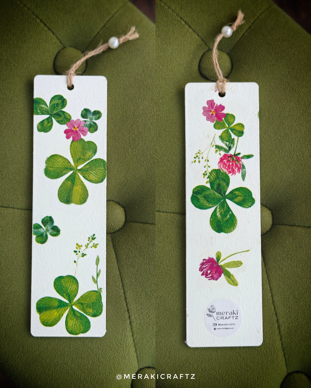 Handcrafted Decoupaged MDF Bookmark – Lucky Clover