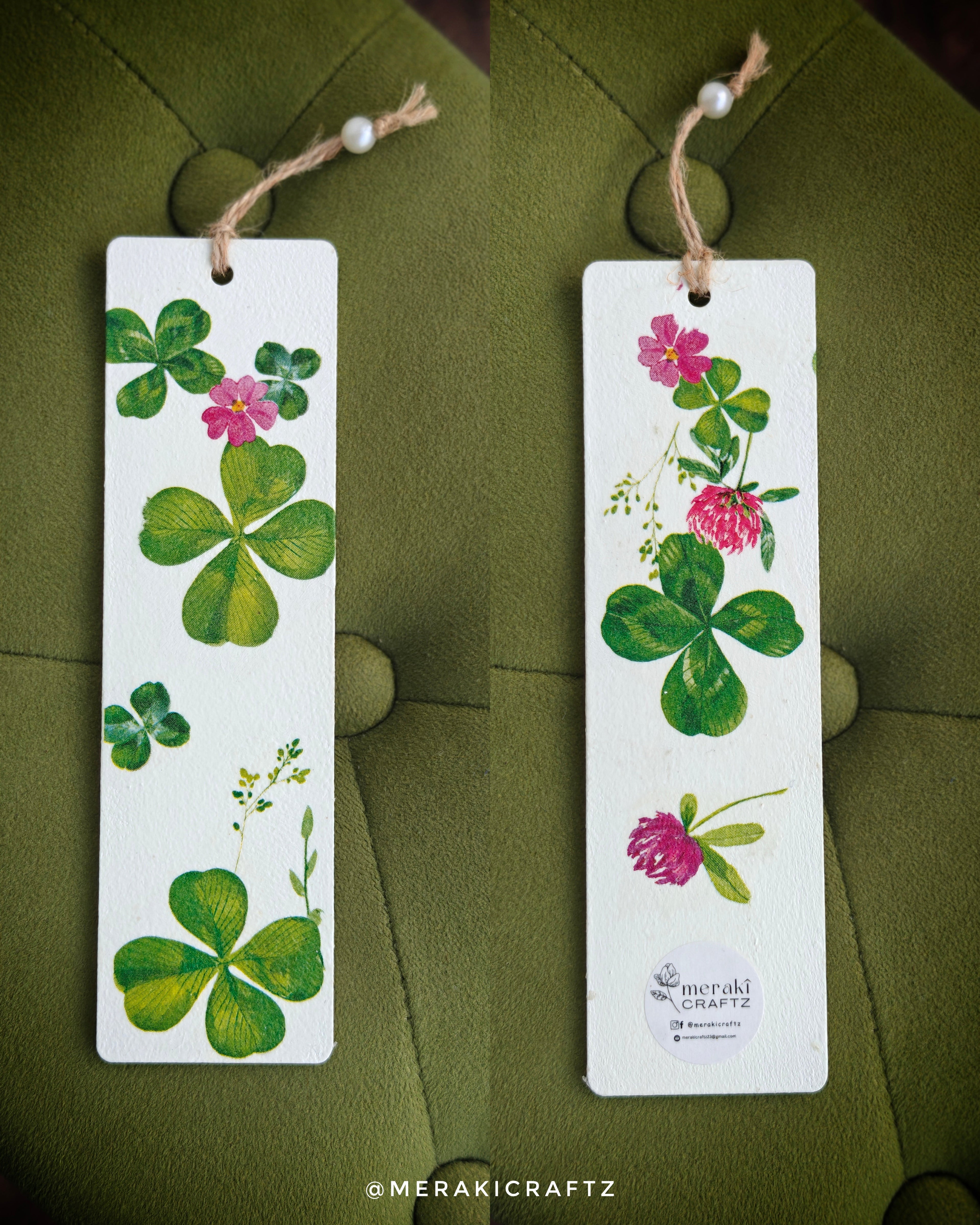 Handcrafted Decoupaged MDF Bookmark – Lucky Clover