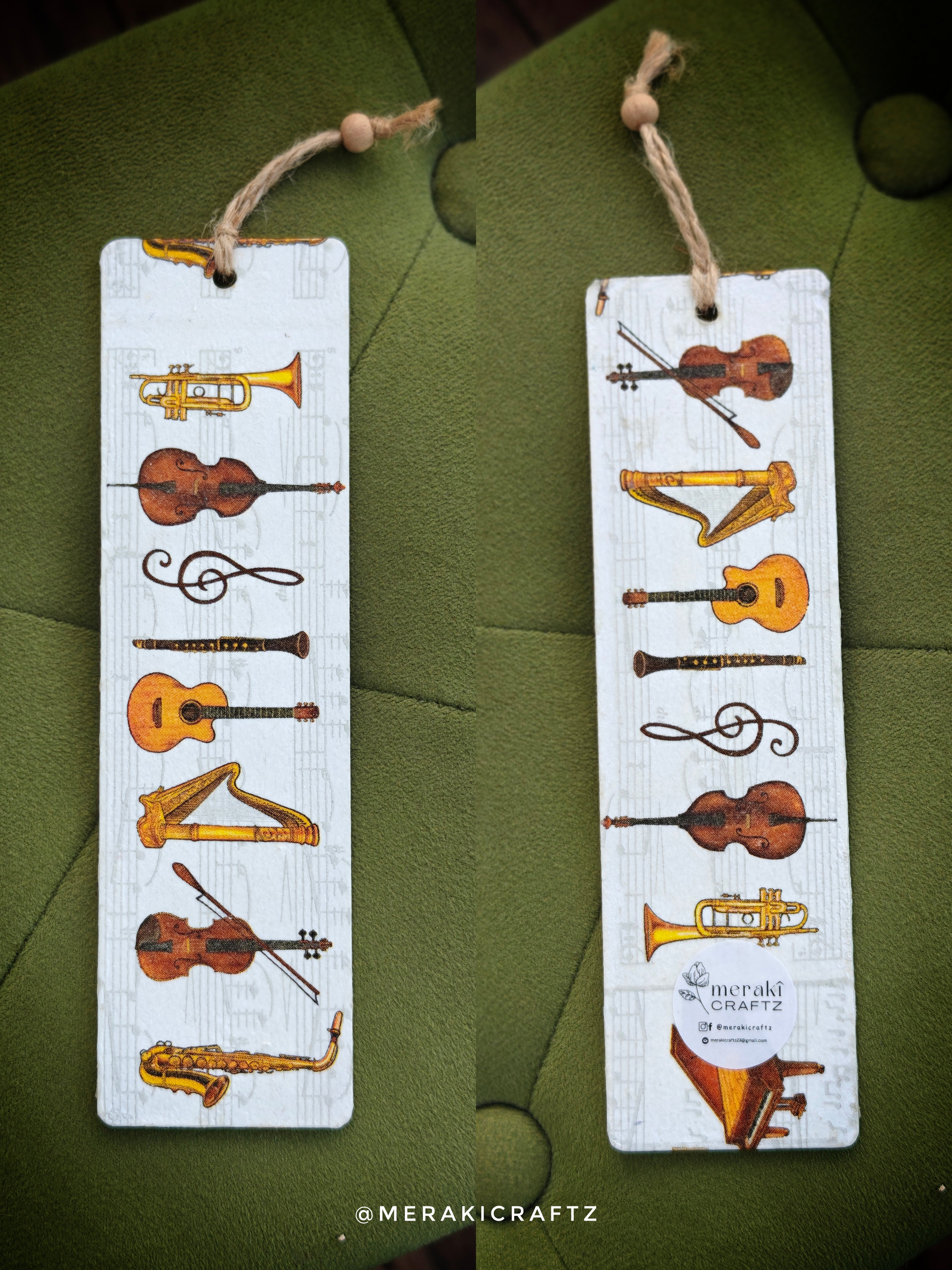 Handcrafted Double-Sided Decoupaged MDF Bookmark – Musical