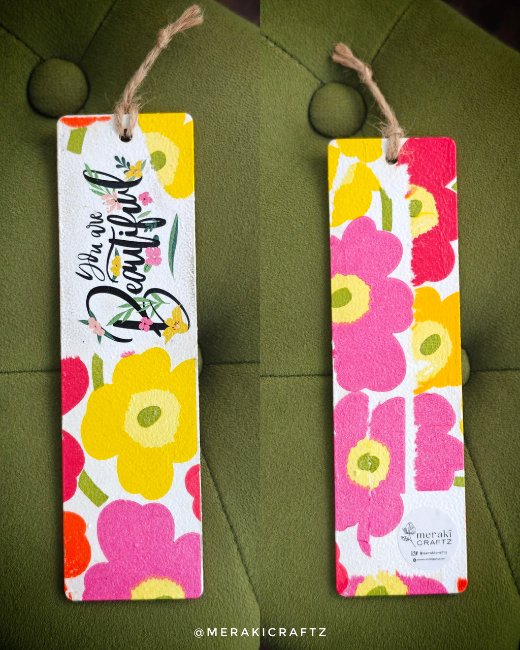 Handcrafted Double-Sided Decoupaged MDF Bookmark – You Are Beautiful