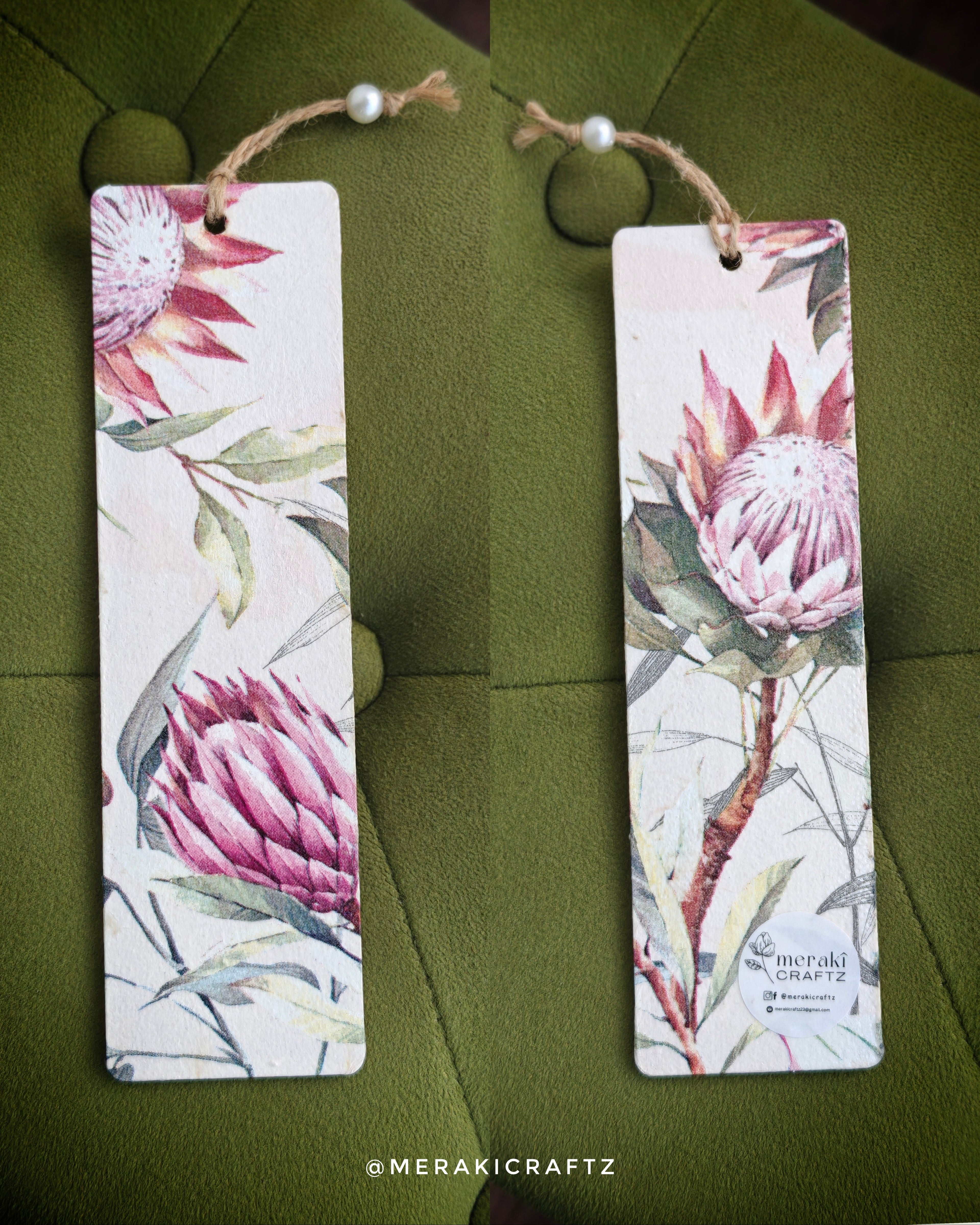 Handcrafted Double-Sided Decoupaged MDF Bookmark – Protea