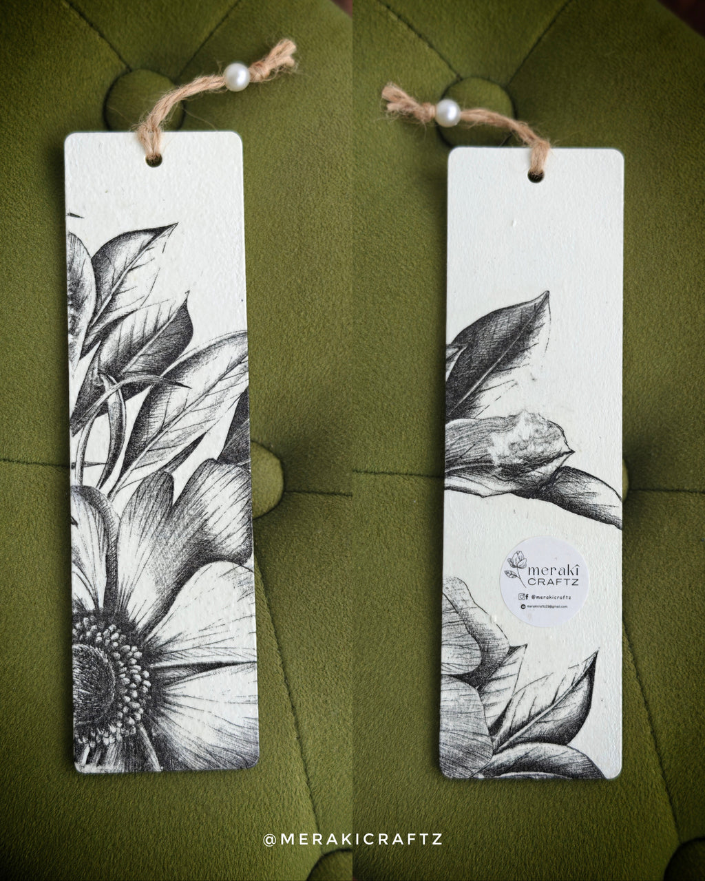 Handcrafted Double-Sided Decoupaged MDF Bookmark – Botanical Sketch