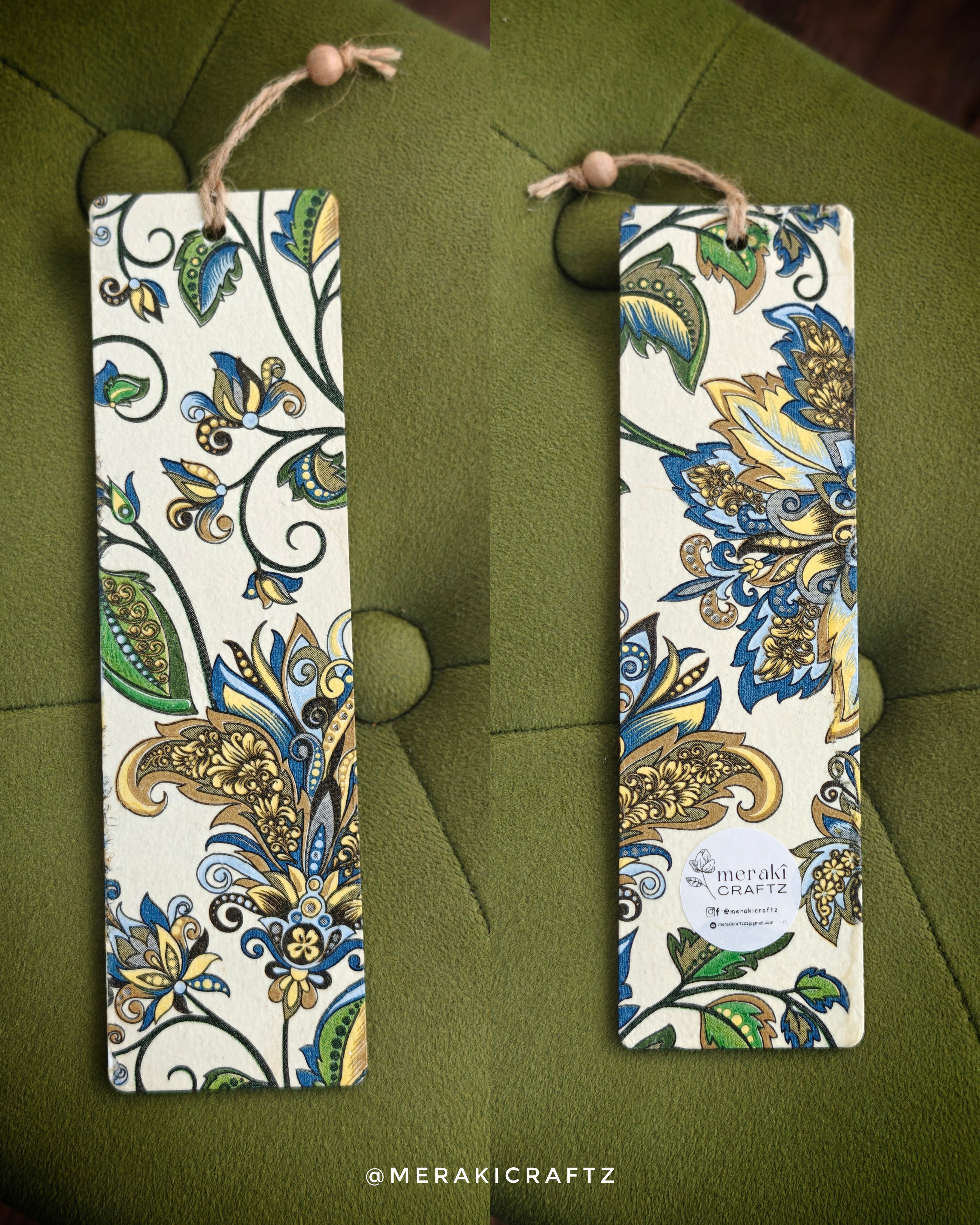 Handcrafted Double-Sided Decoupaged MDF Bookmark – Floral Art