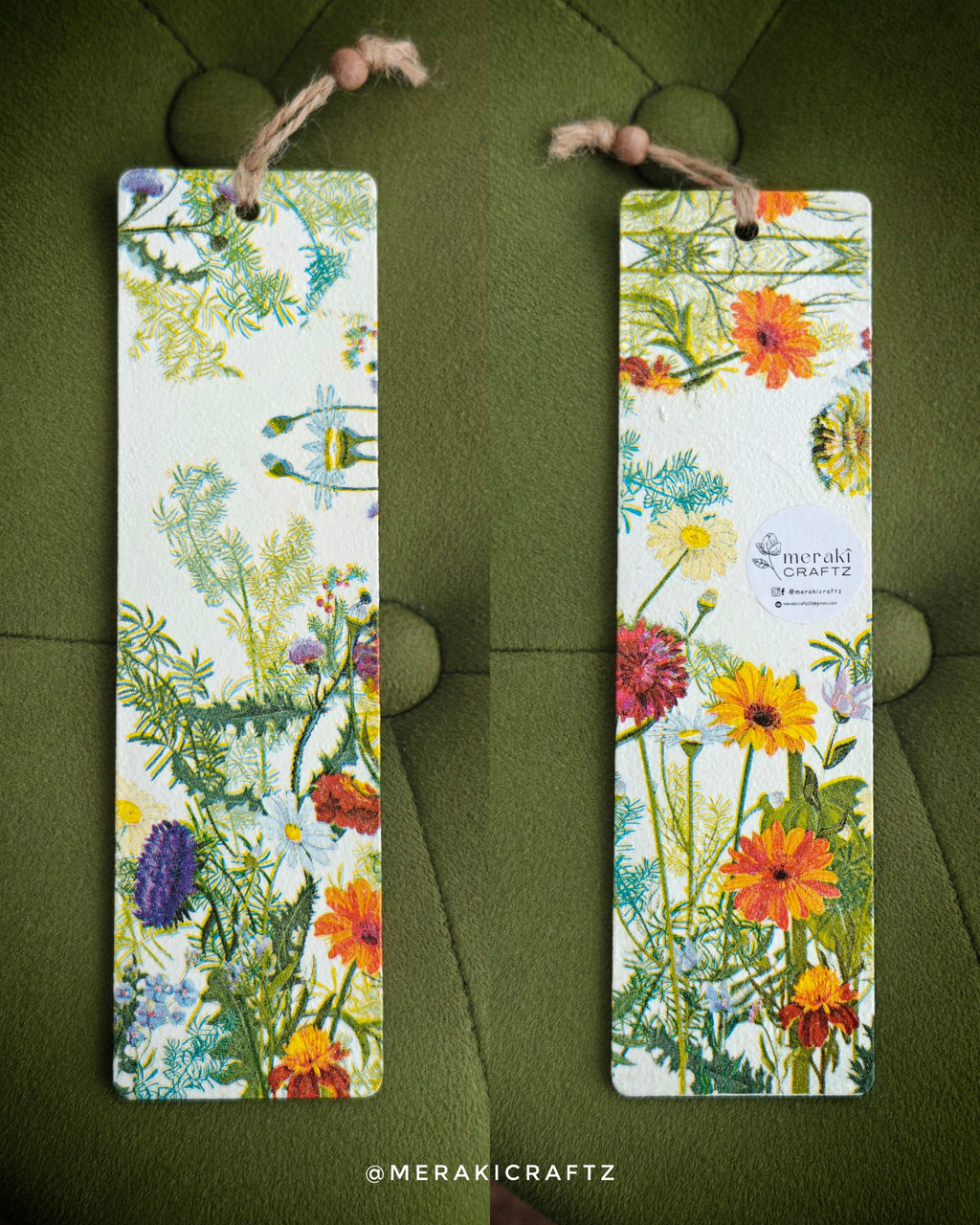 Handcrafted Double-Sided Decoupaged MDF Bookmark – Wildflowers