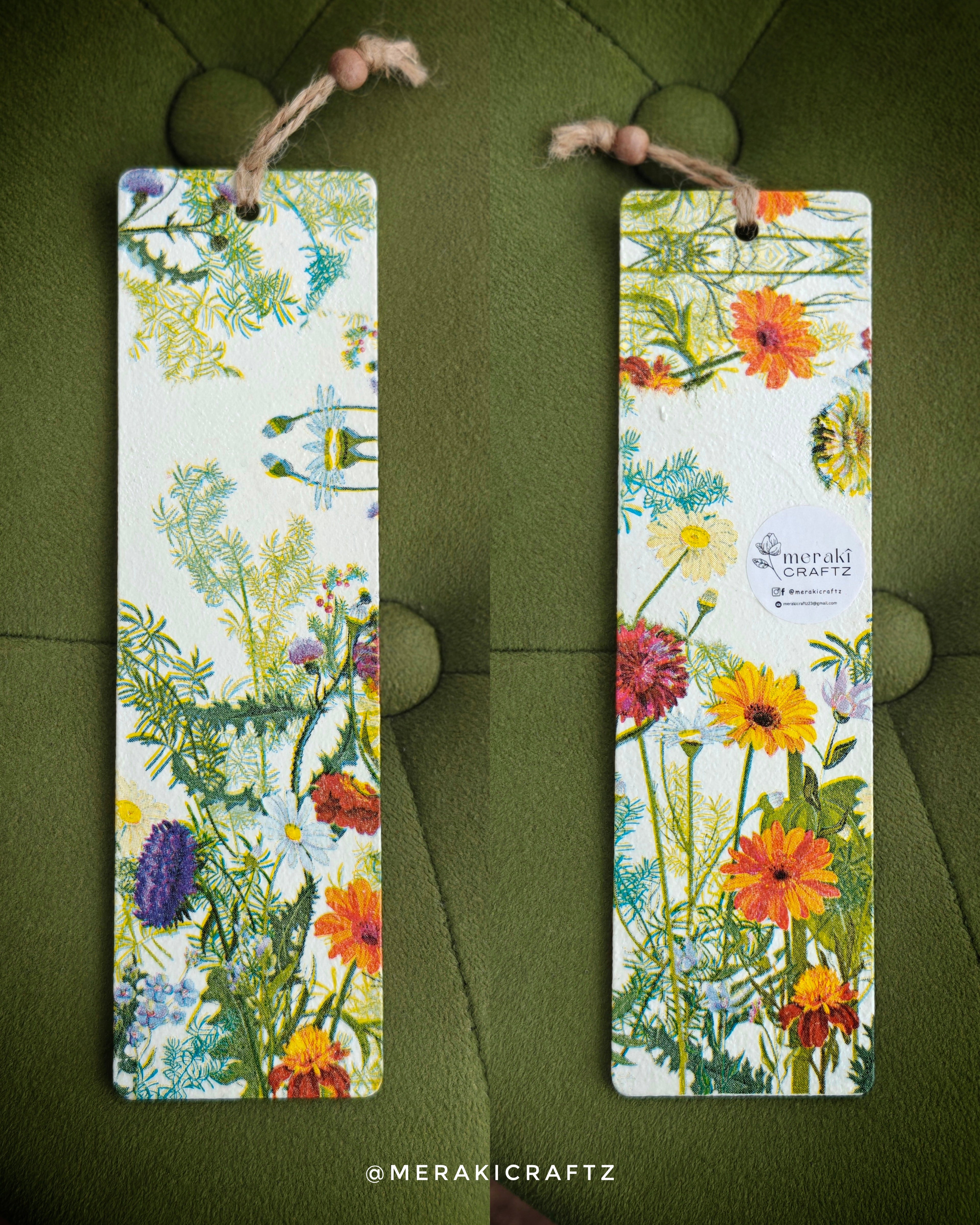 Handcrafted Double-Sided Decoupaged MDF Bookmark – Wildflowers