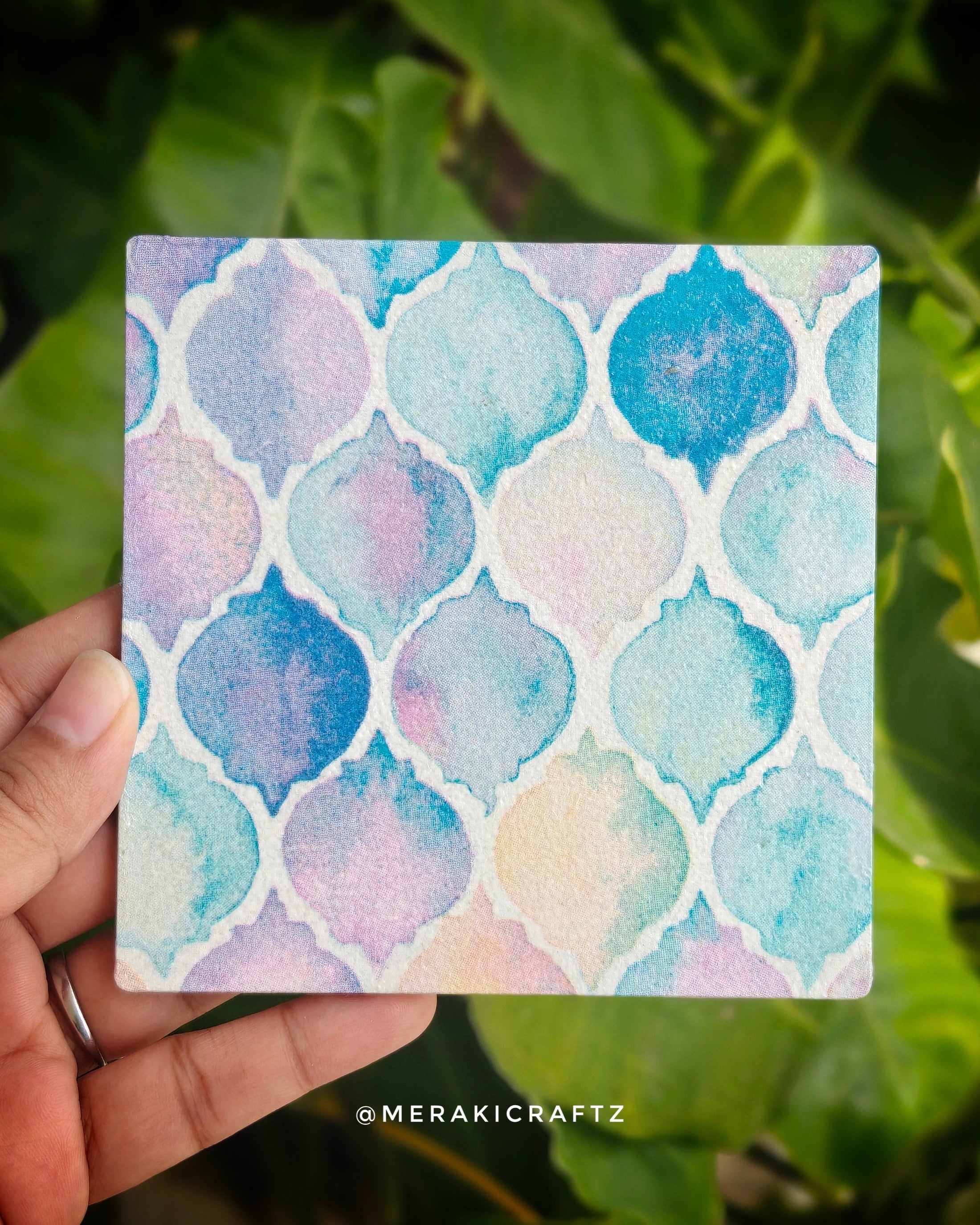 Handcrafted Blue Pattern Decoupage Coasters