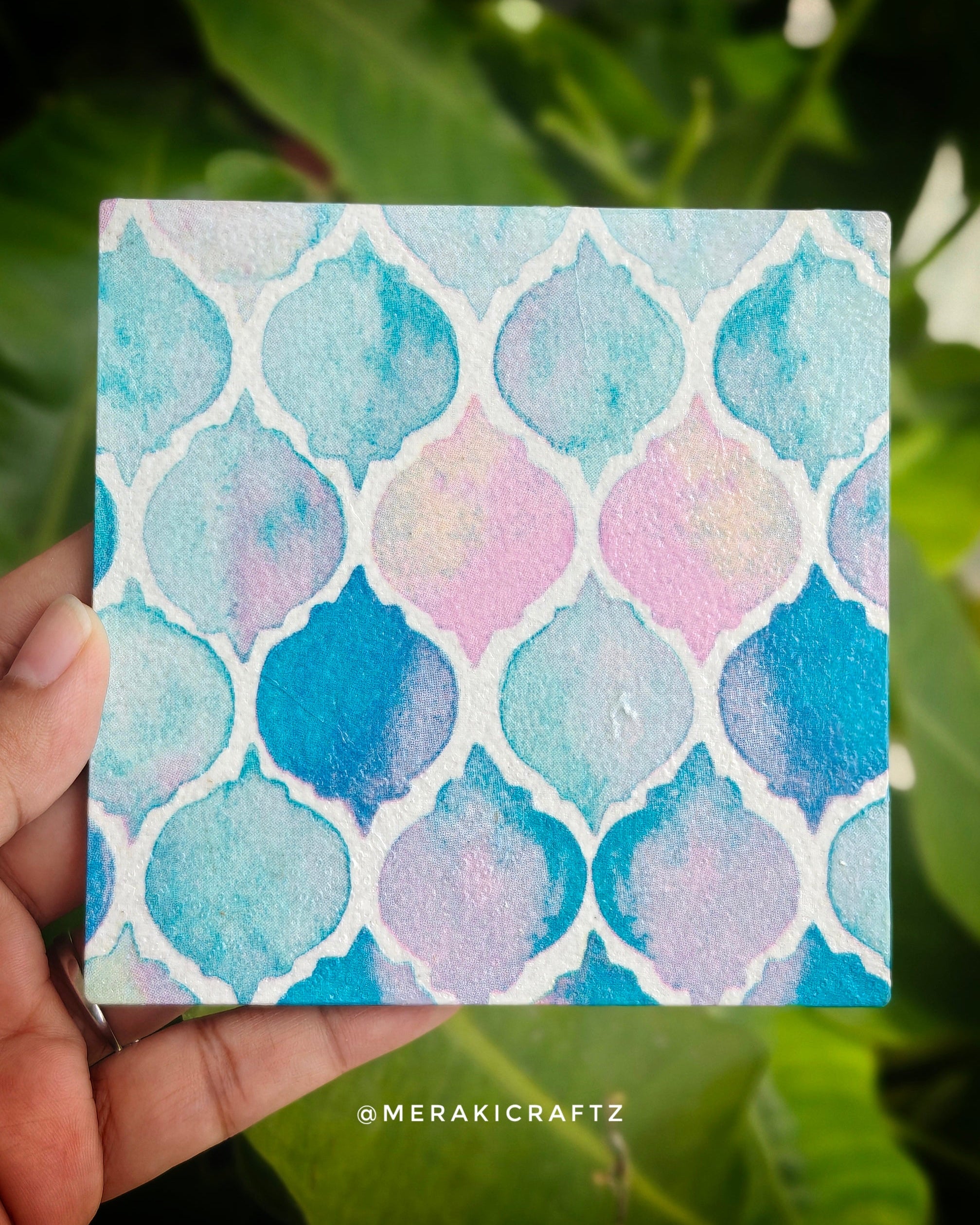 Handcrafted Blue Pattern Decoupage Coasters