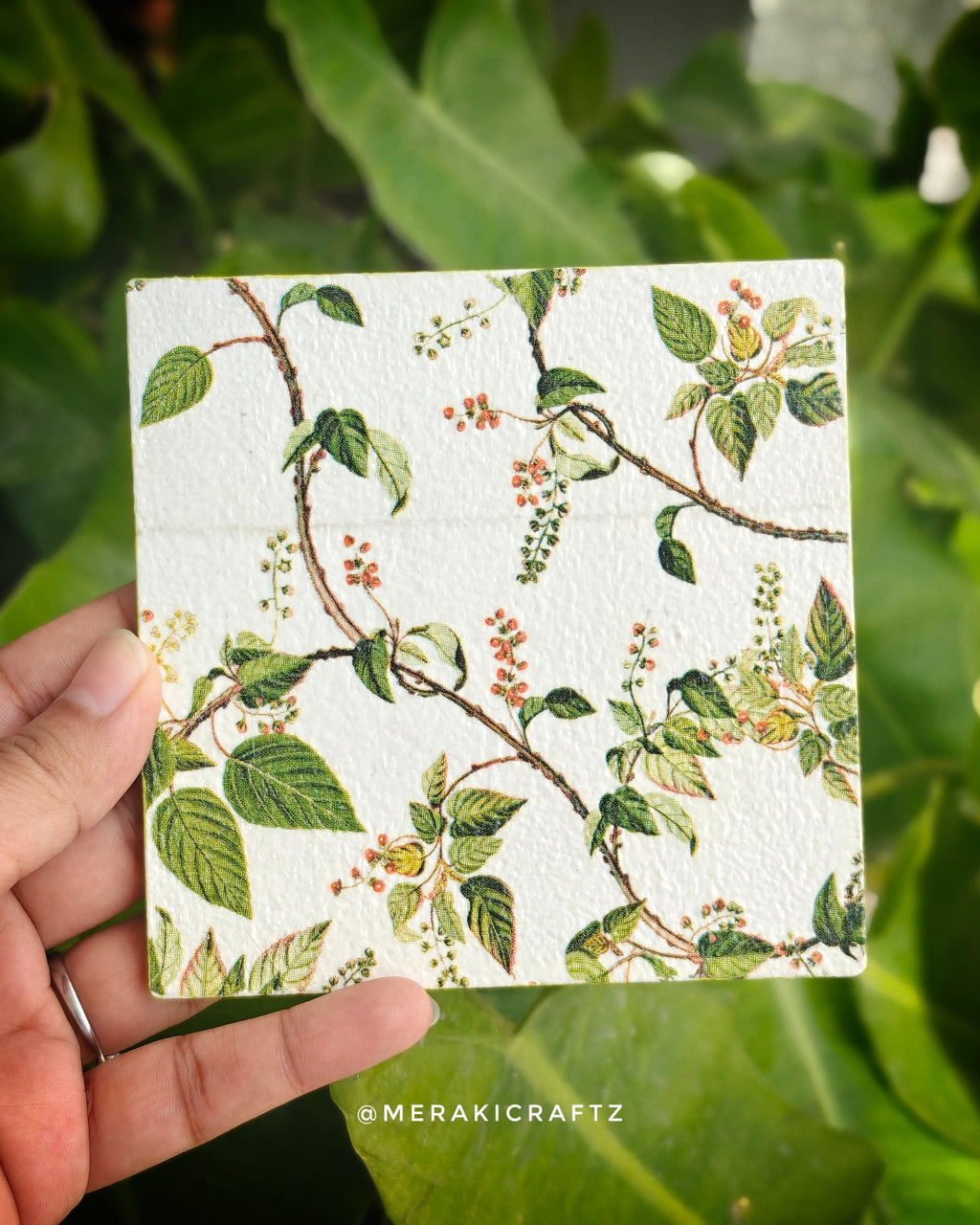 Handcrafted Nature Decoupage Coasters - Set of 2