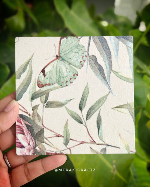 Handcrafted Botanical Decoupage Coasters - Protea