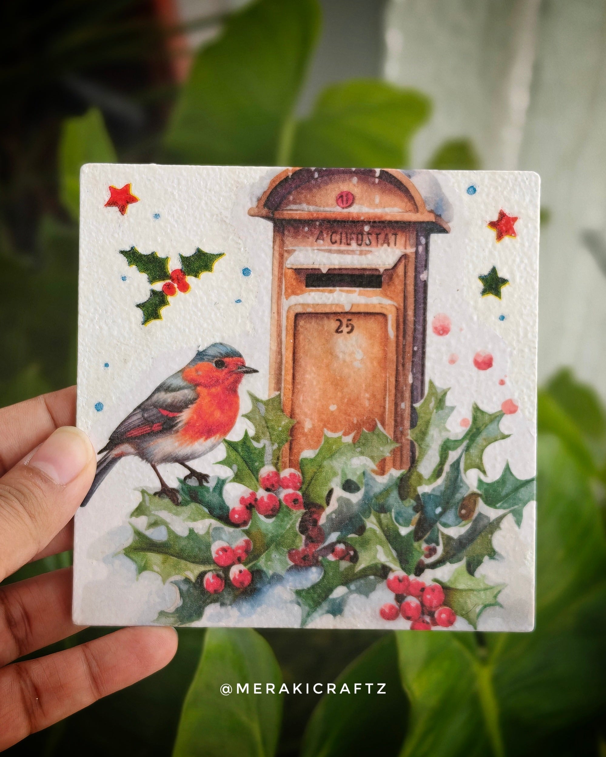 Handcrafted Christmas Robin Decoupage Coasters