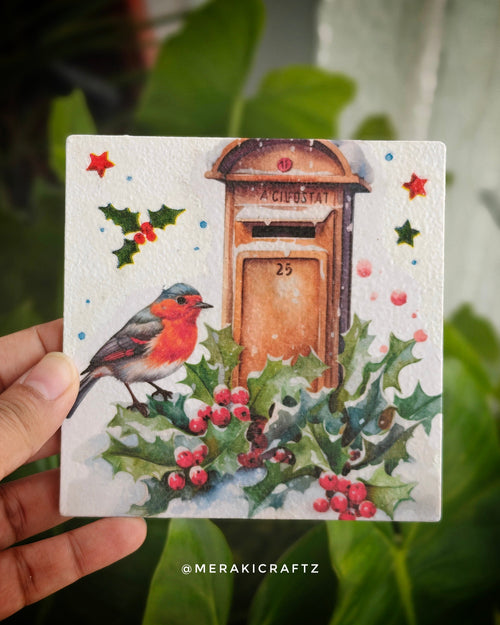 Handcrafted Christmas Robin Decoupage Coasters