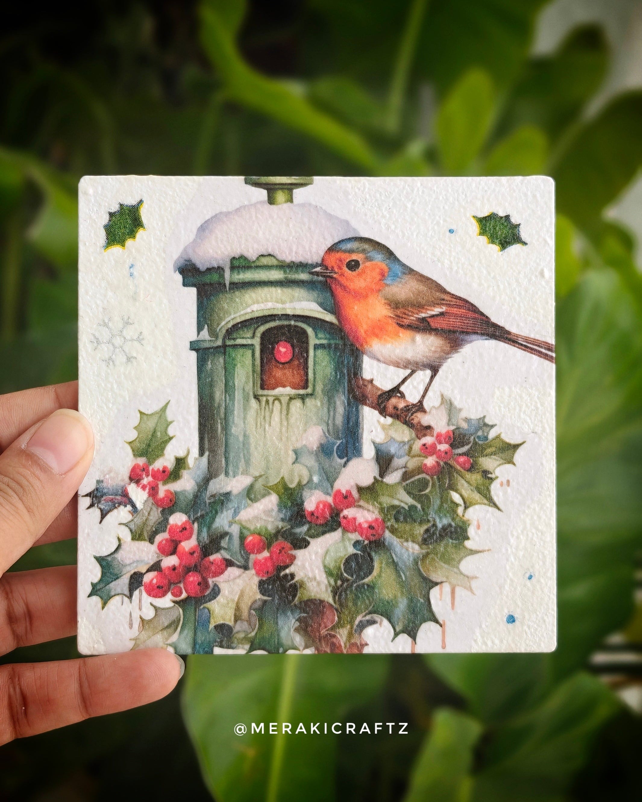 Handcrafted Christmas Robin Decoupage Coasters