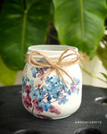 Handcrafted Upcycled Glass Jar – Blue Hydrangea Bloom