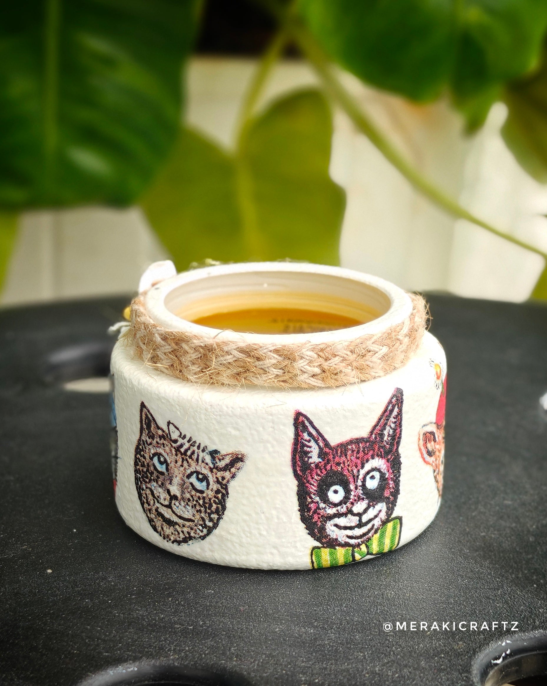 Handcrafted Upcycled Glass Jar – Whimsical Cat Charm