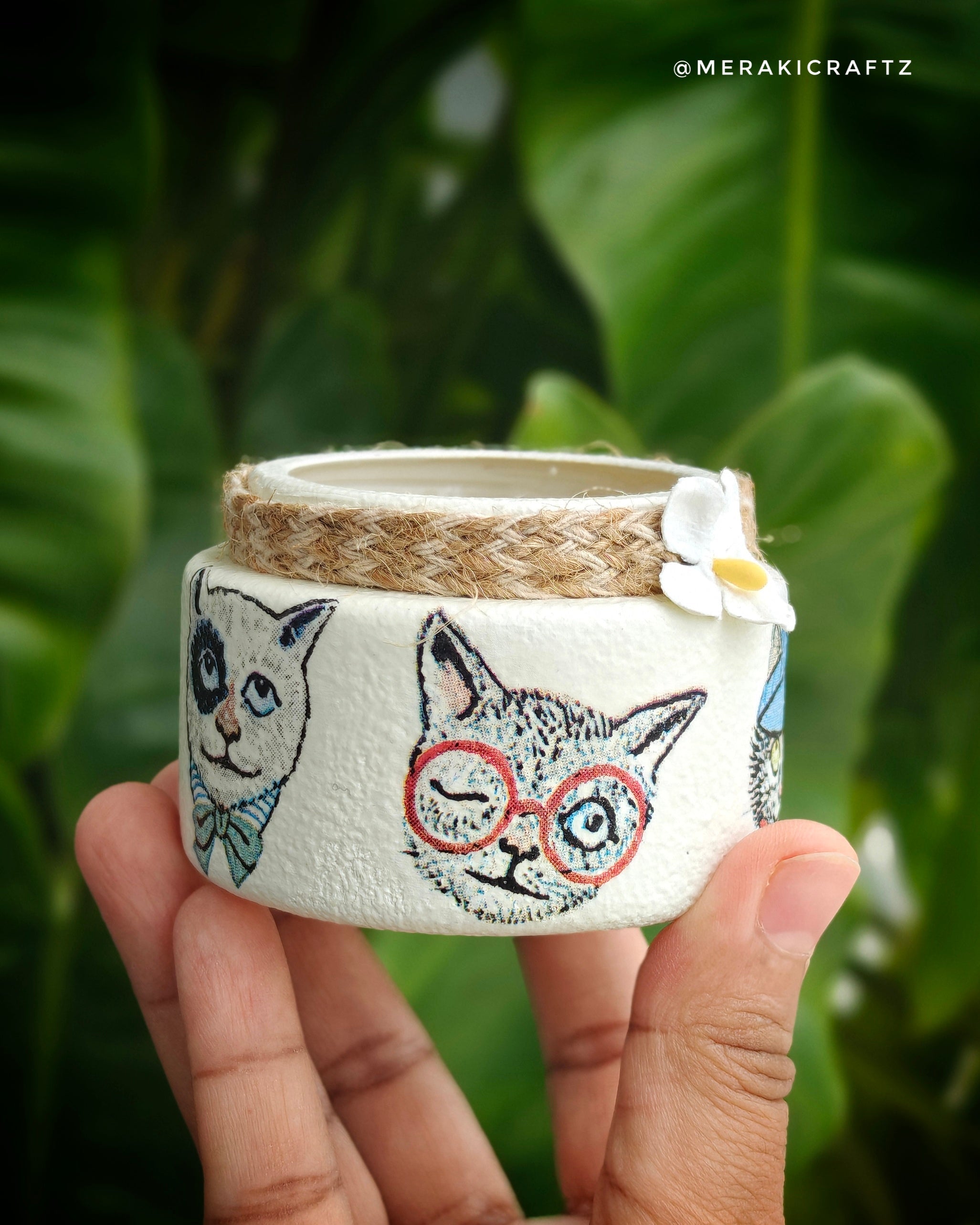 Handcrafted Upcycled Glass Jar – Whimsical Cat Charm