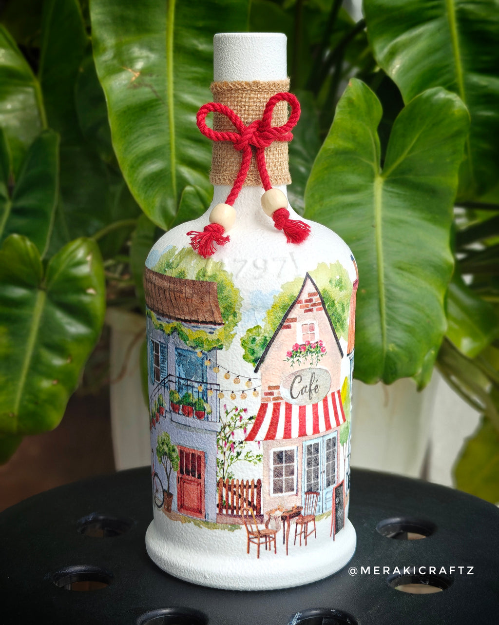 Handcrafted Upcycled Decoupaged Glass Bottle – Village Café Charm