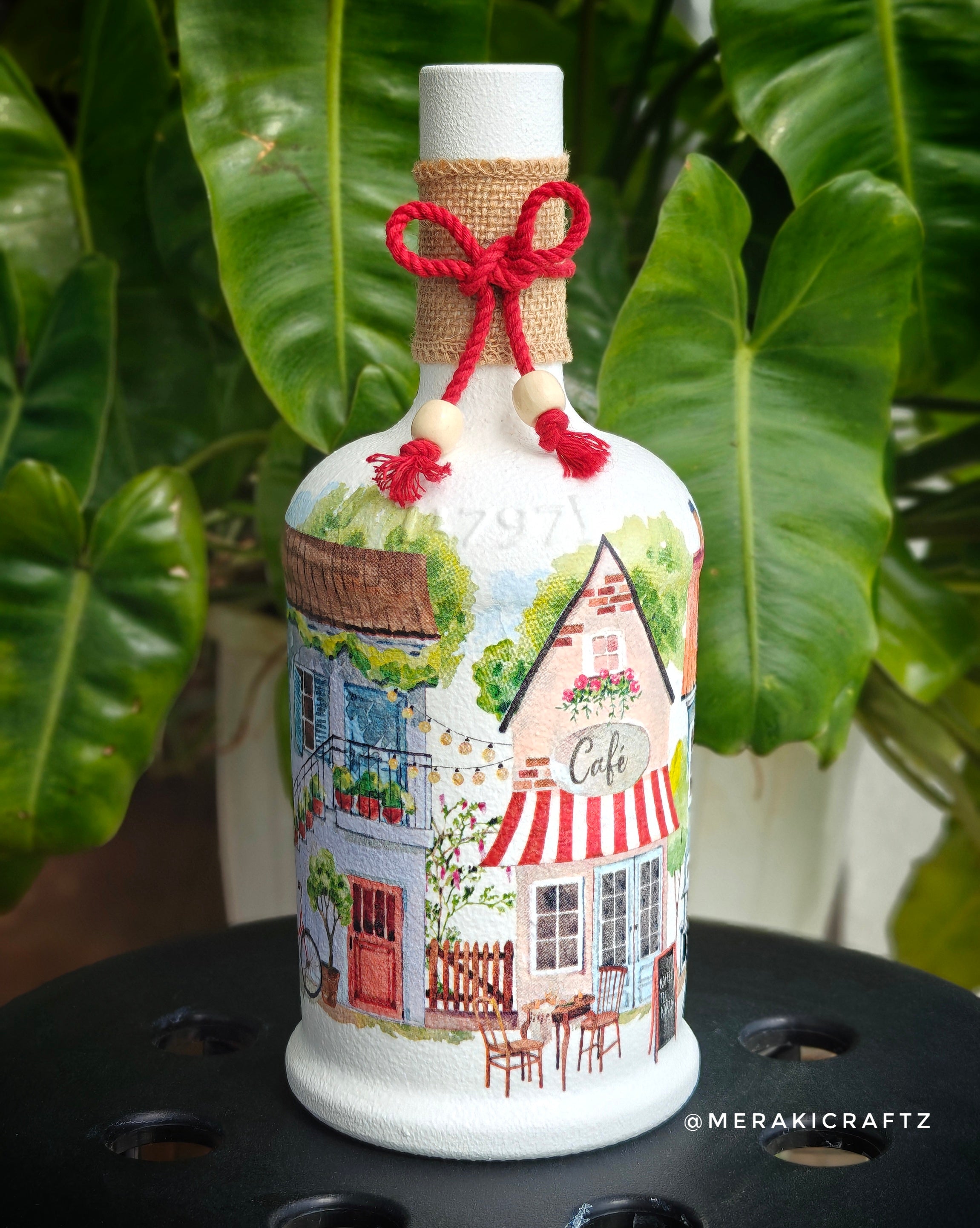 Handcrafted Upcycled Decoupaged Glass Bottle – Village Café Charm