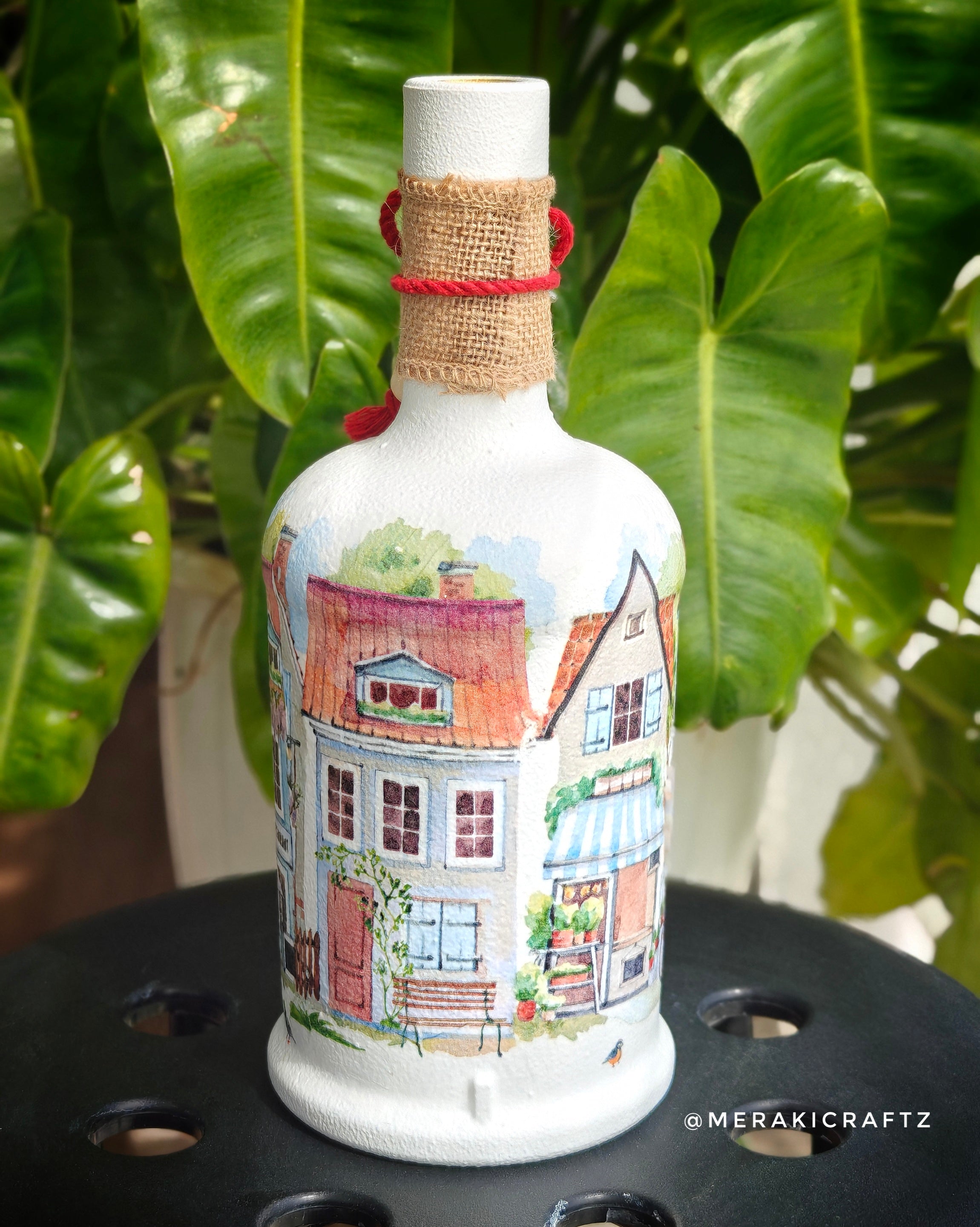 Handcrafted Upcycled Decoupaged Glass Bottle – Village Café Charm