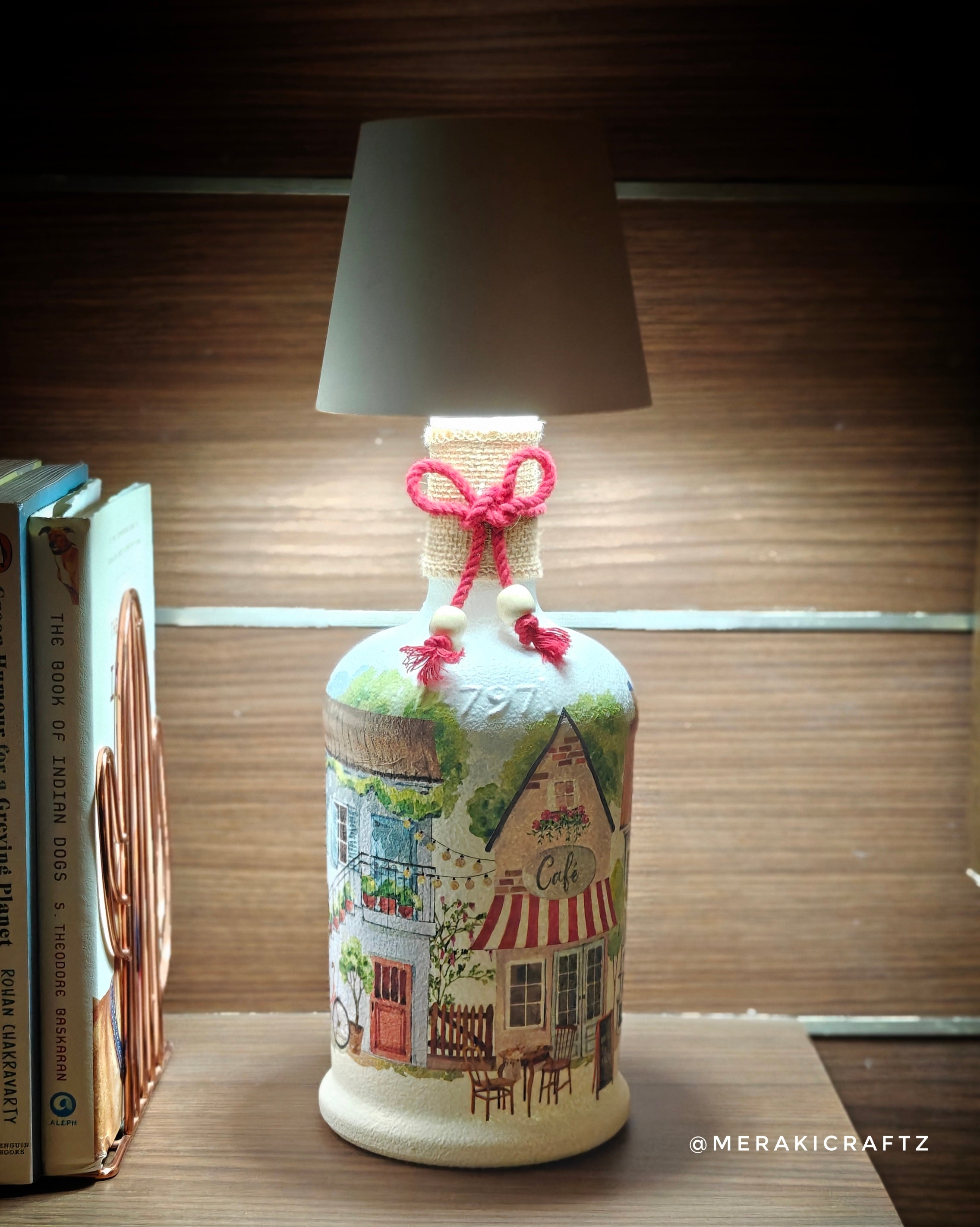 Handcrafted Upcycled Decoupaged Glass Bottle / Table Lamp – Village Café Charm