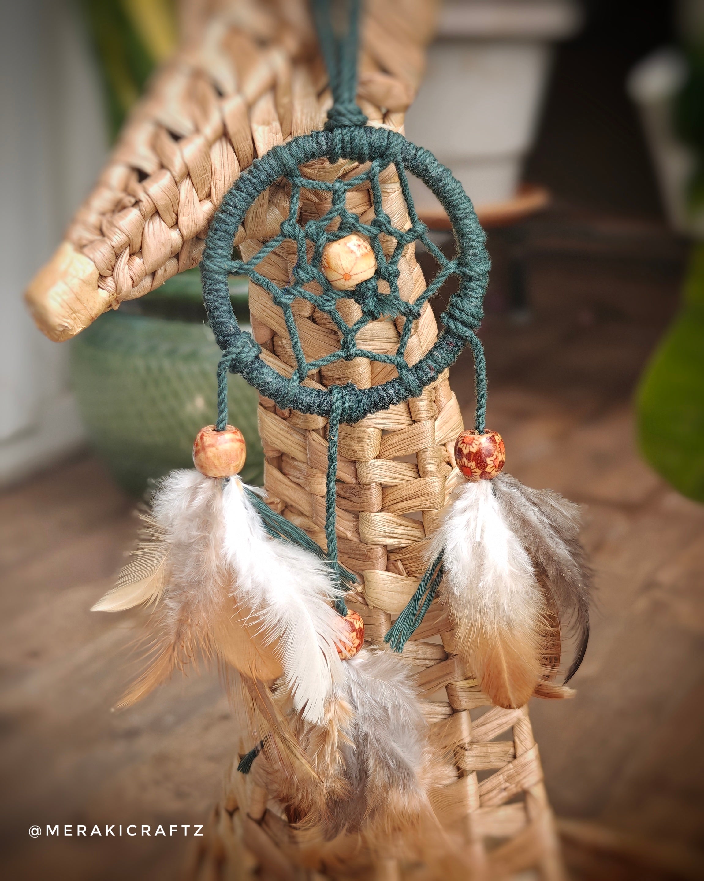 Handcrafted Upcycled Macramé Dreamcatcher – Bohemian Feather Charm (Vibes)