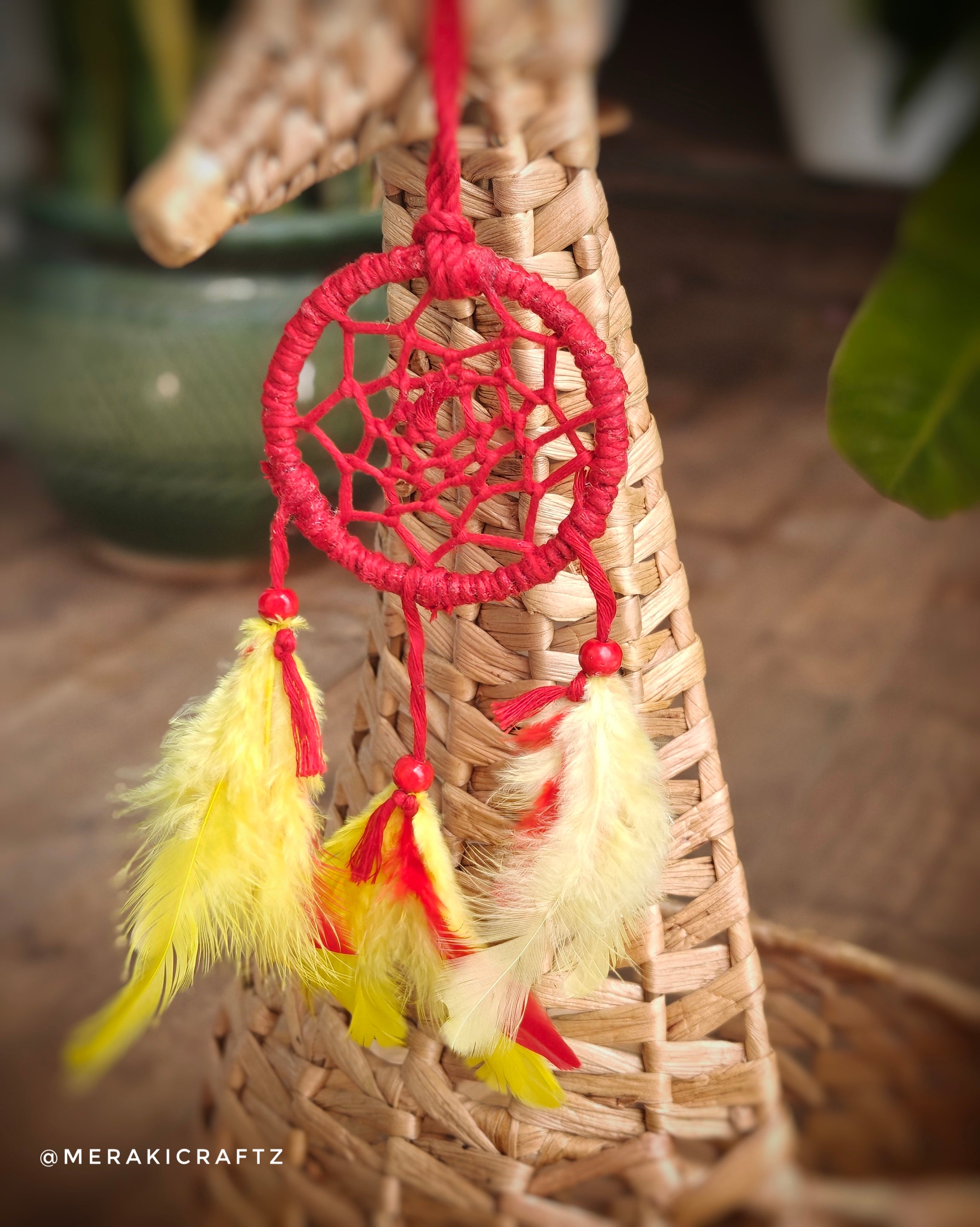 Handcrafted Upcycled Macramé Dreamcatcher – Bohemian Feather Charm (Vibes)