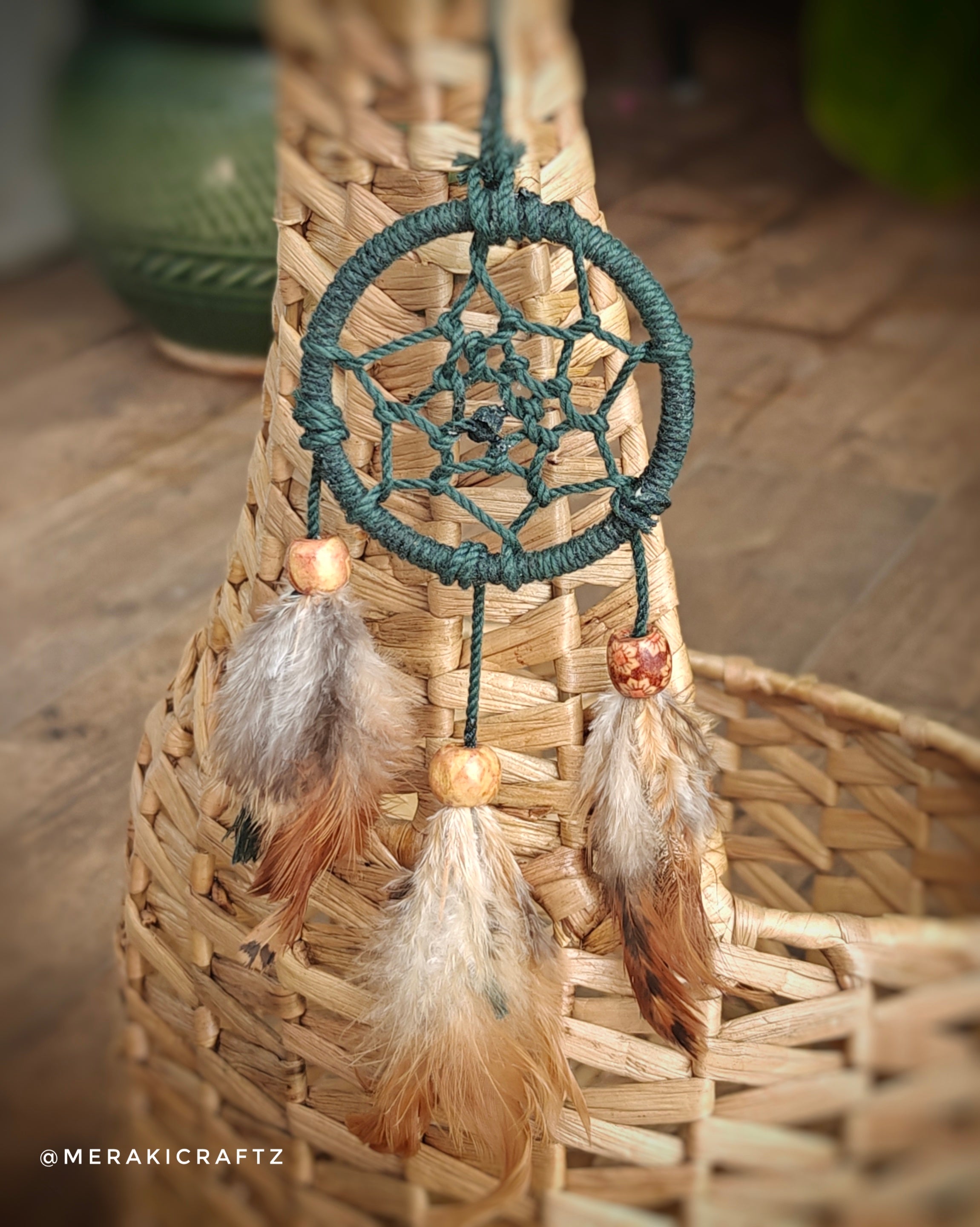 Handcrafted Upcycled Macramé Dreamcatcher – Bohemian Feather Charm (Vibes)