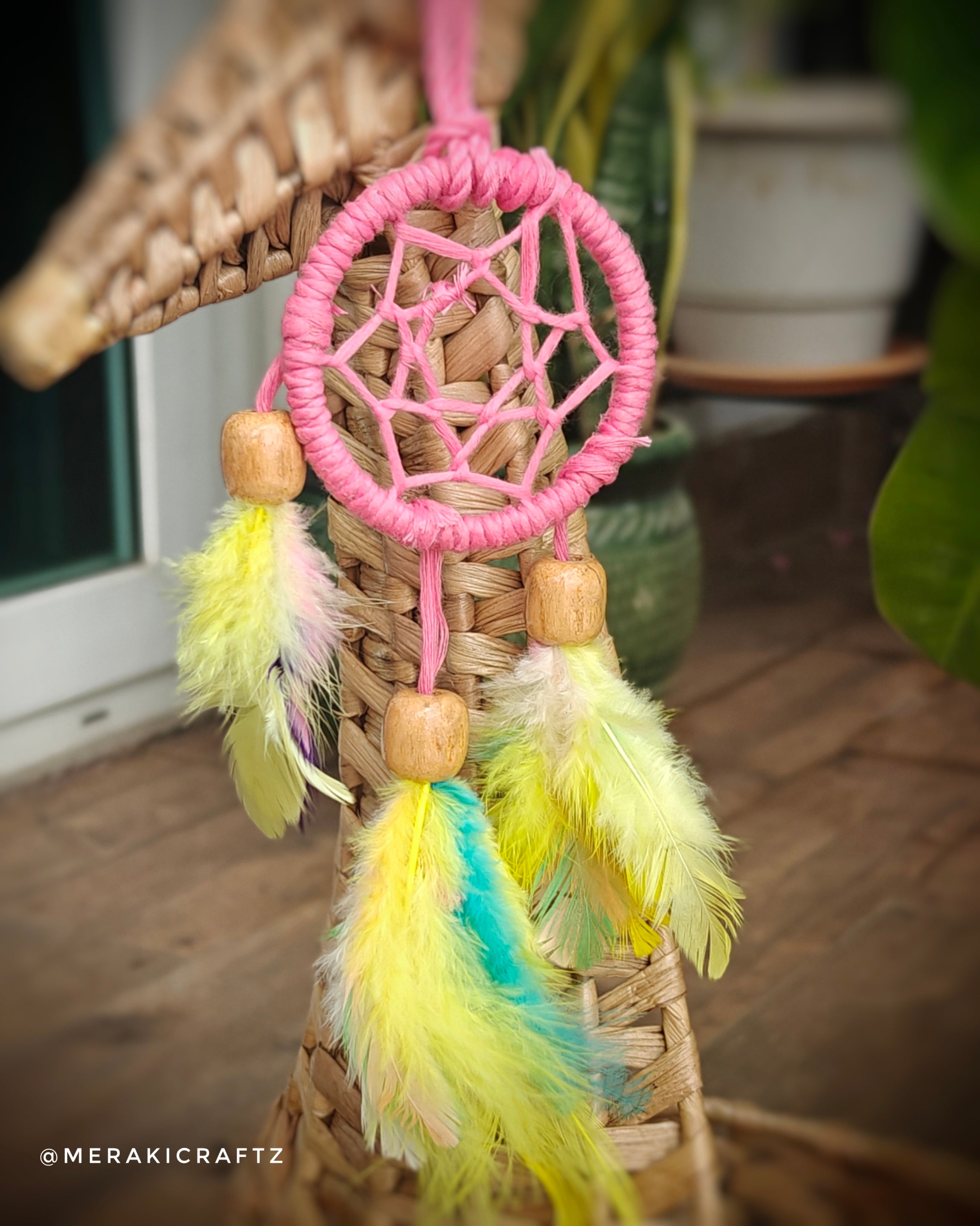 Handcrafted Upcycled Macramé Dreamcatcher – Bohemian Feather Charm (Vibes)