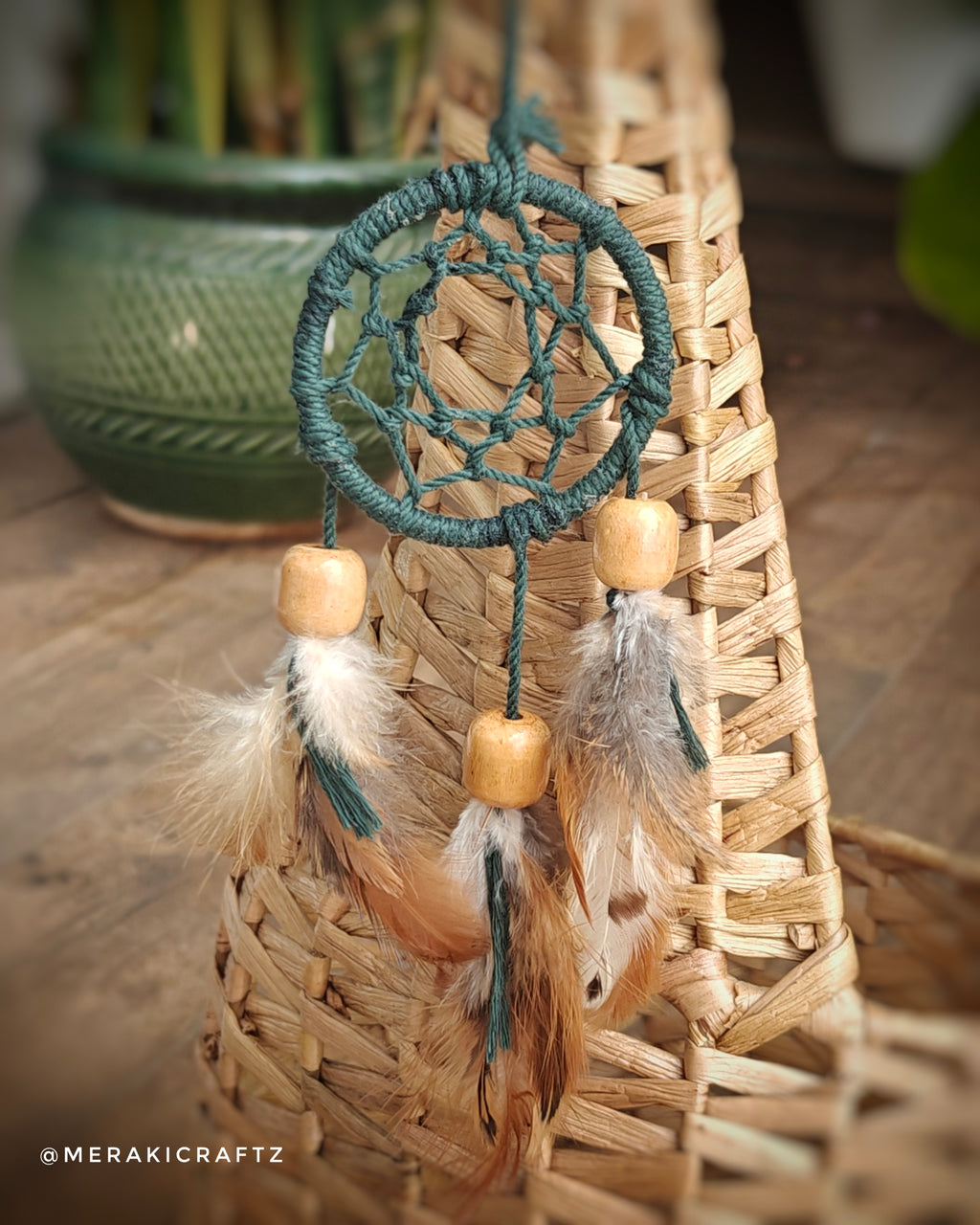 Handcrafted Upcycled Macramé Dreamcatcher – Bohemian Feather Charm (Vibes)