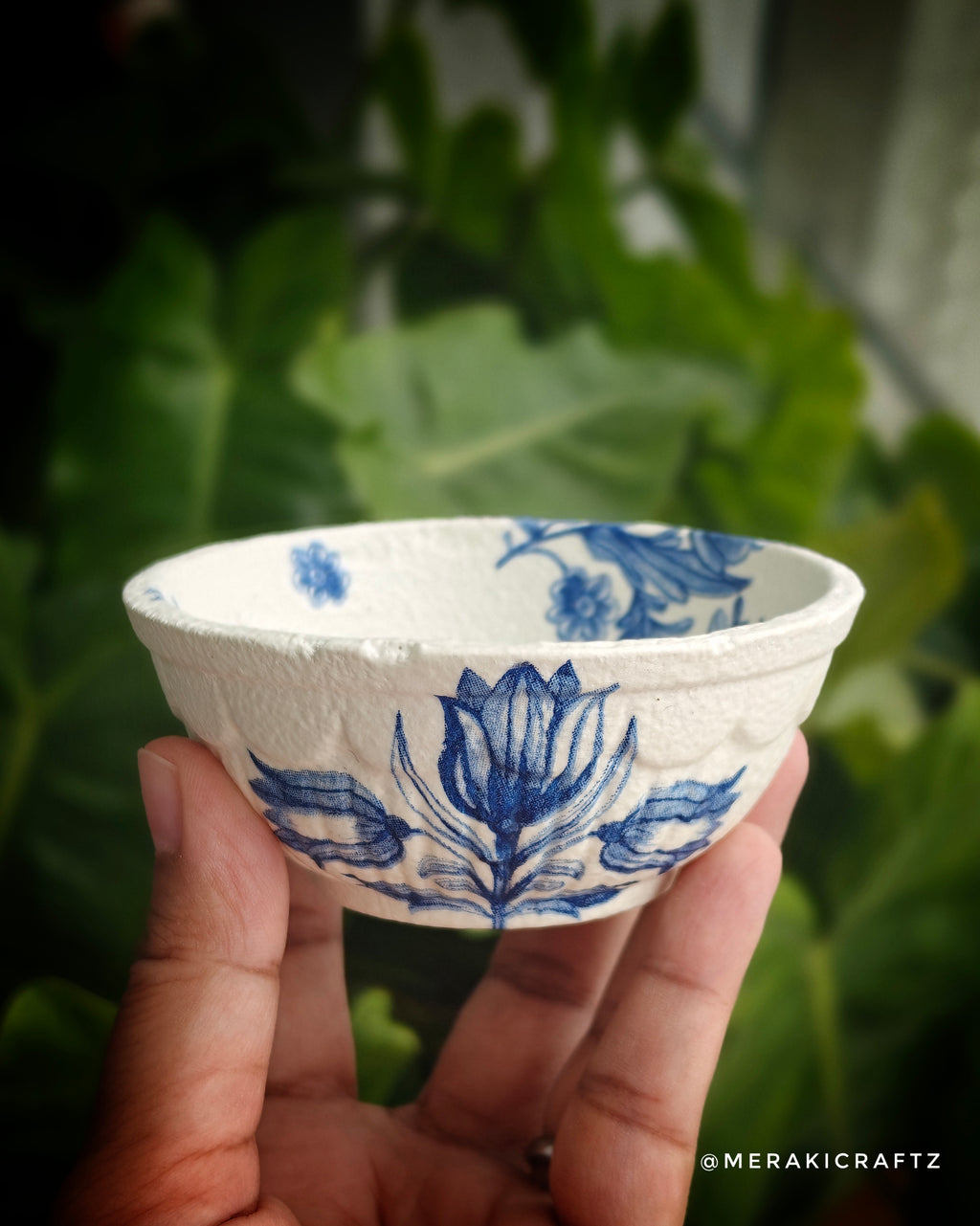 Handcrafted Upcycled Decoupaged Trinket Tray – Indigo Heritage Bloom 2