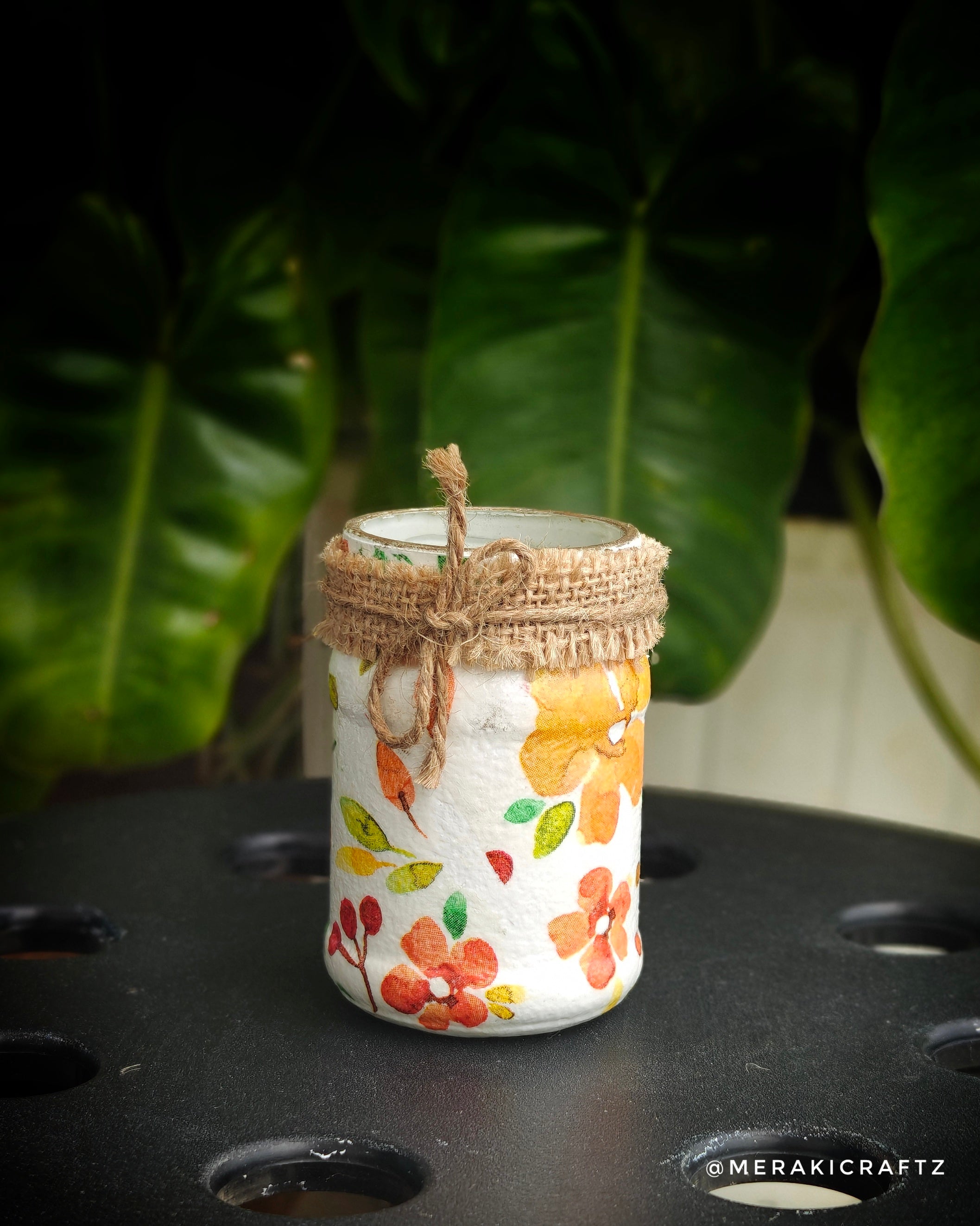 Handcrafted Upcycled Glass Jar – Autumn Wildflower Bloom
