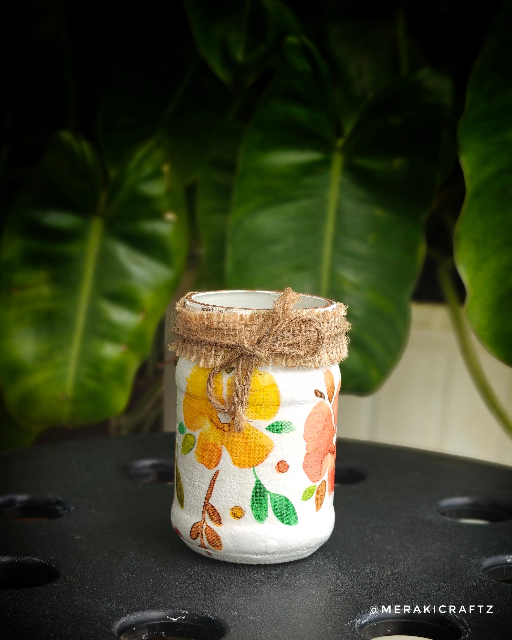 Handcrafted Upcycled Glass Jar – Autumn Wildflower Bloom