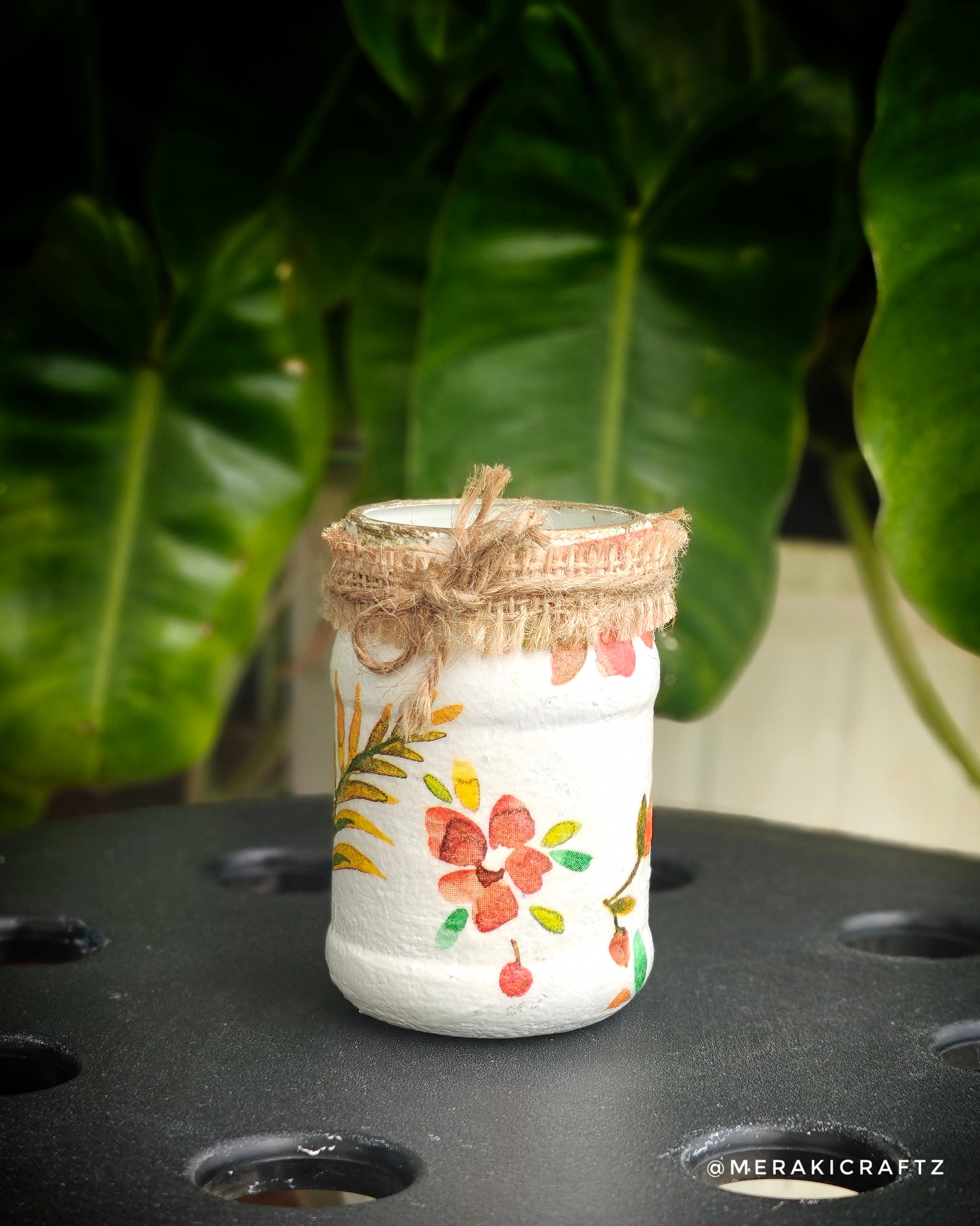 Handcrafted Upcycled Glass Jar – Autumn Wildflower Bloom