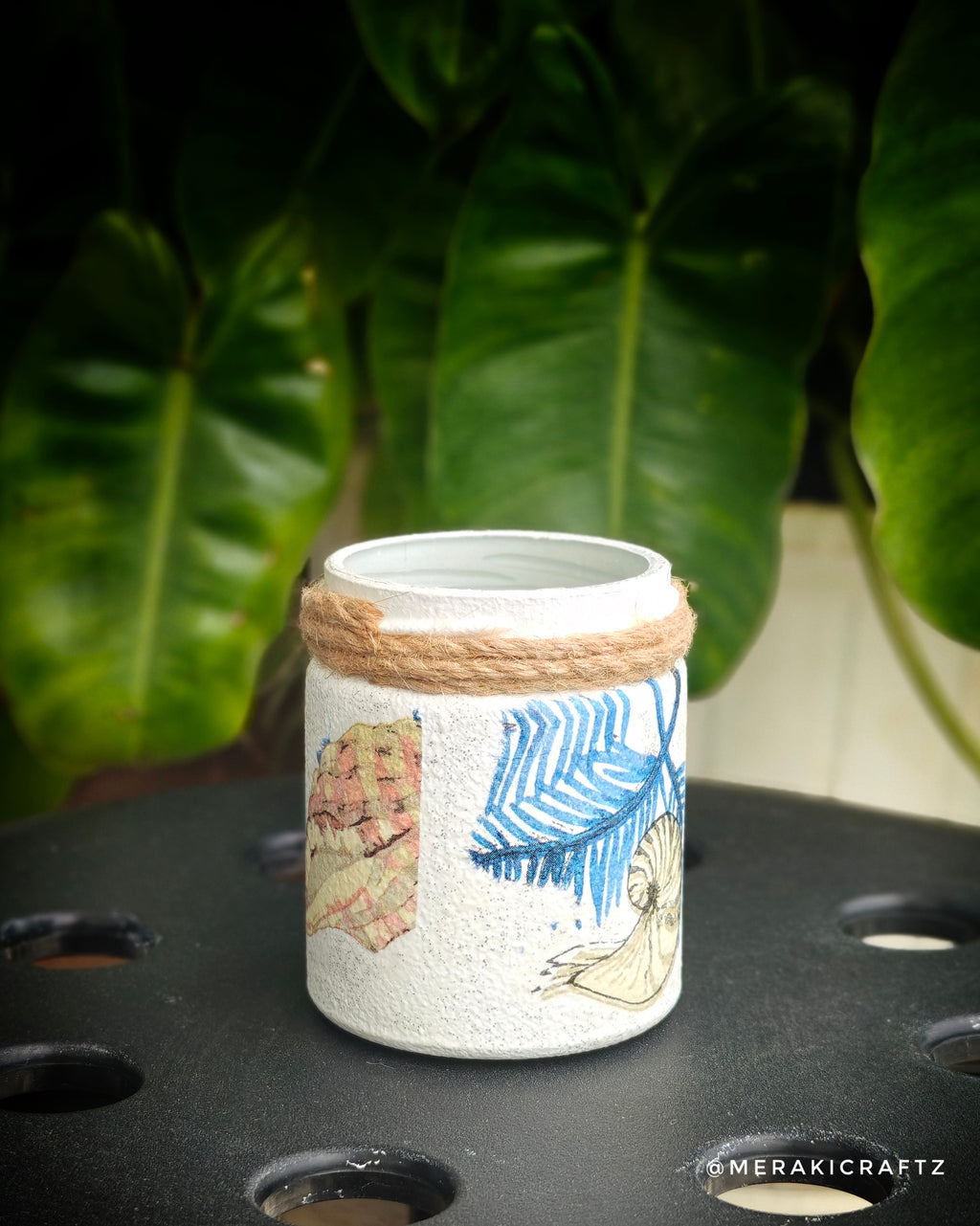 Handcrafted Upcycled Glass Jar – Coastal Seashell Serenity
