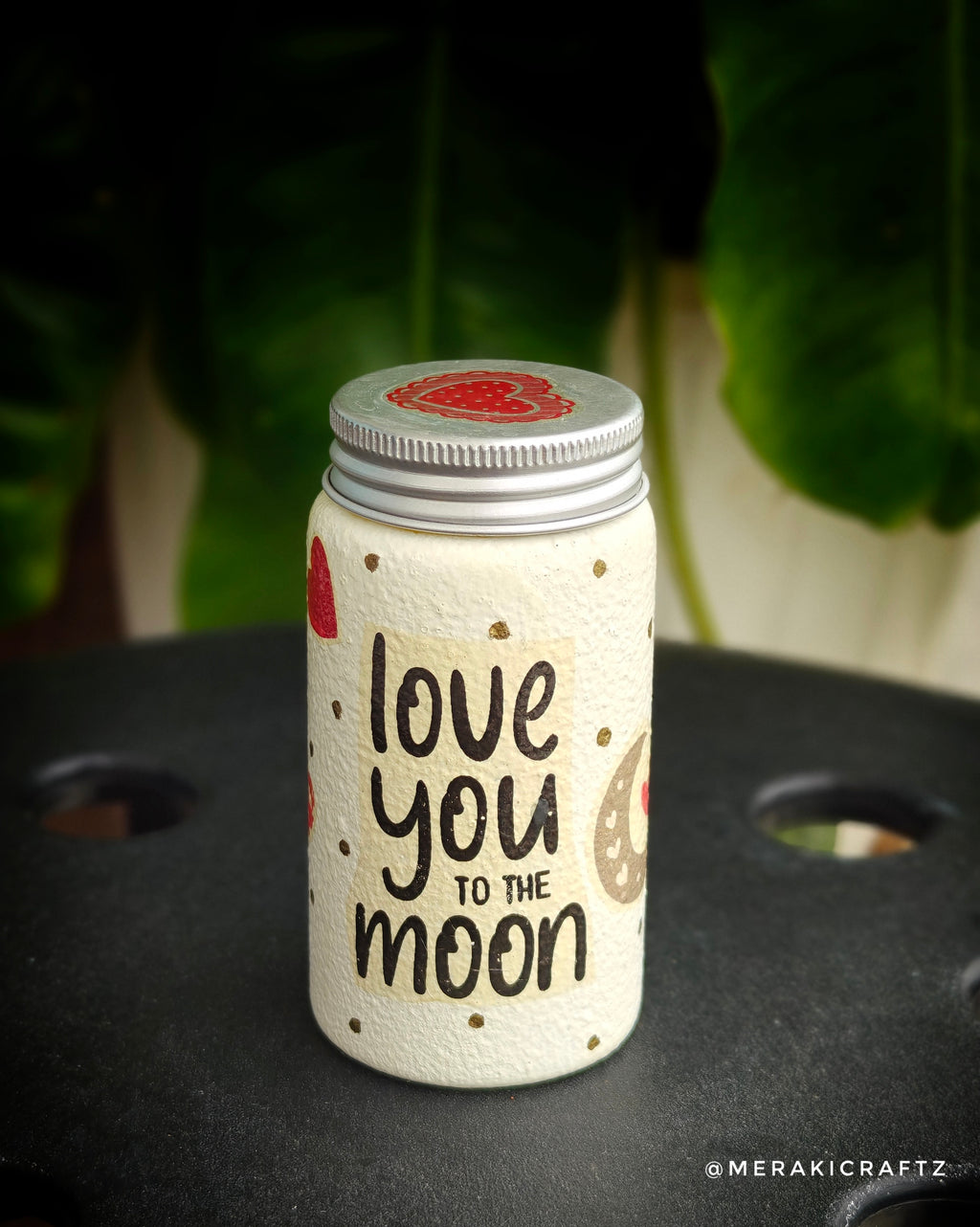 Handcrafted Upcycled Glass Jar – Love You to the Moon