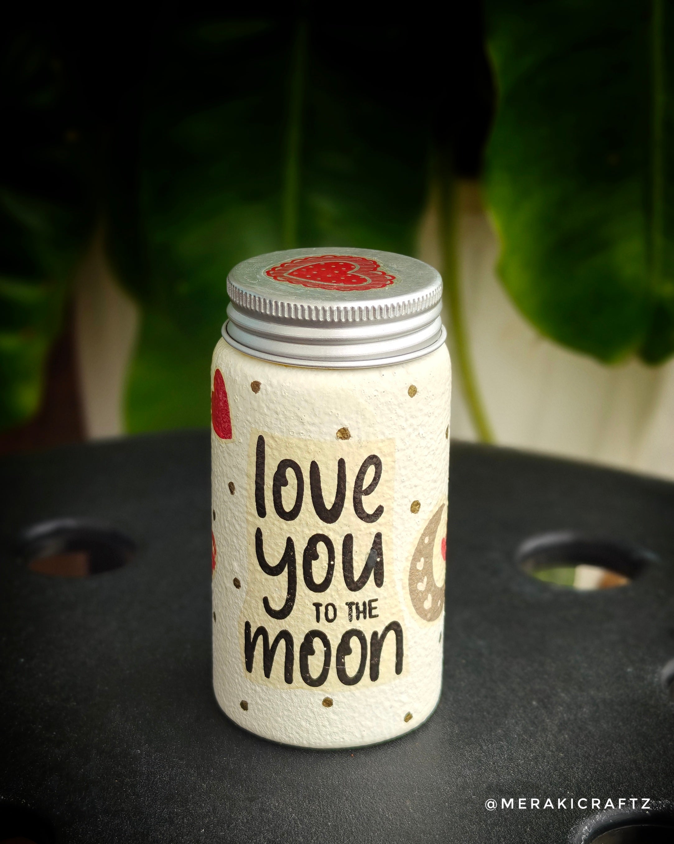 Handcrafted Upcycled Glass Jar – Love You to the Moon