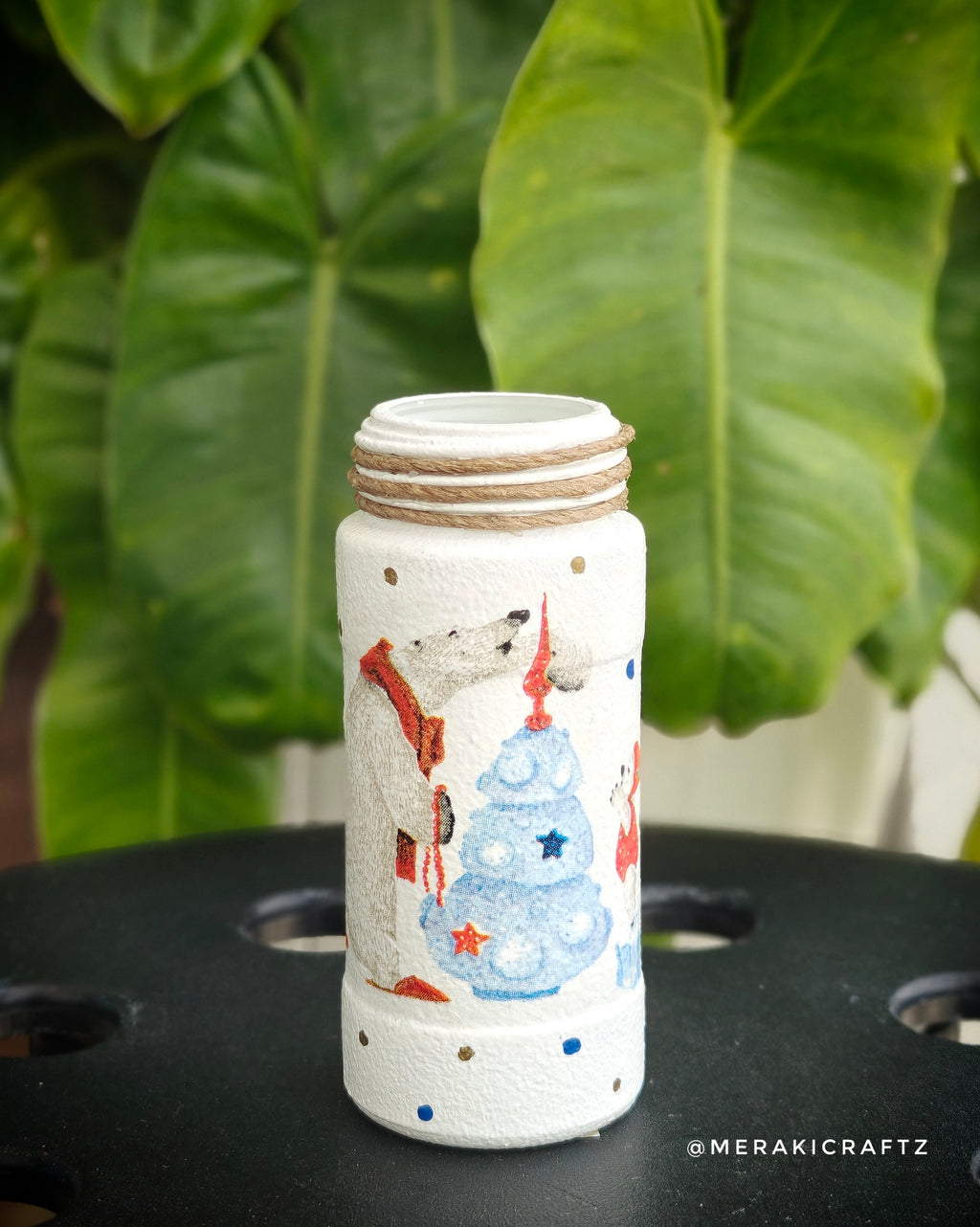 Handcrafted Upcycled Glass Organiser – Polar Bear Winter Wonderland
